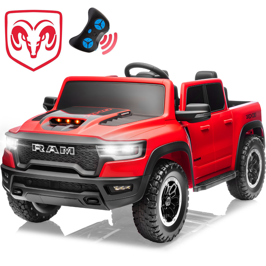 RAM 1500 24V Powered Ride on Cars for Kids, Extra large Real 2 Seat Ride on Toys with Remote Control, LED Light, MP3 Player, Electric Vehicles Ride on Truck for Boys Girls Gifts, Black
