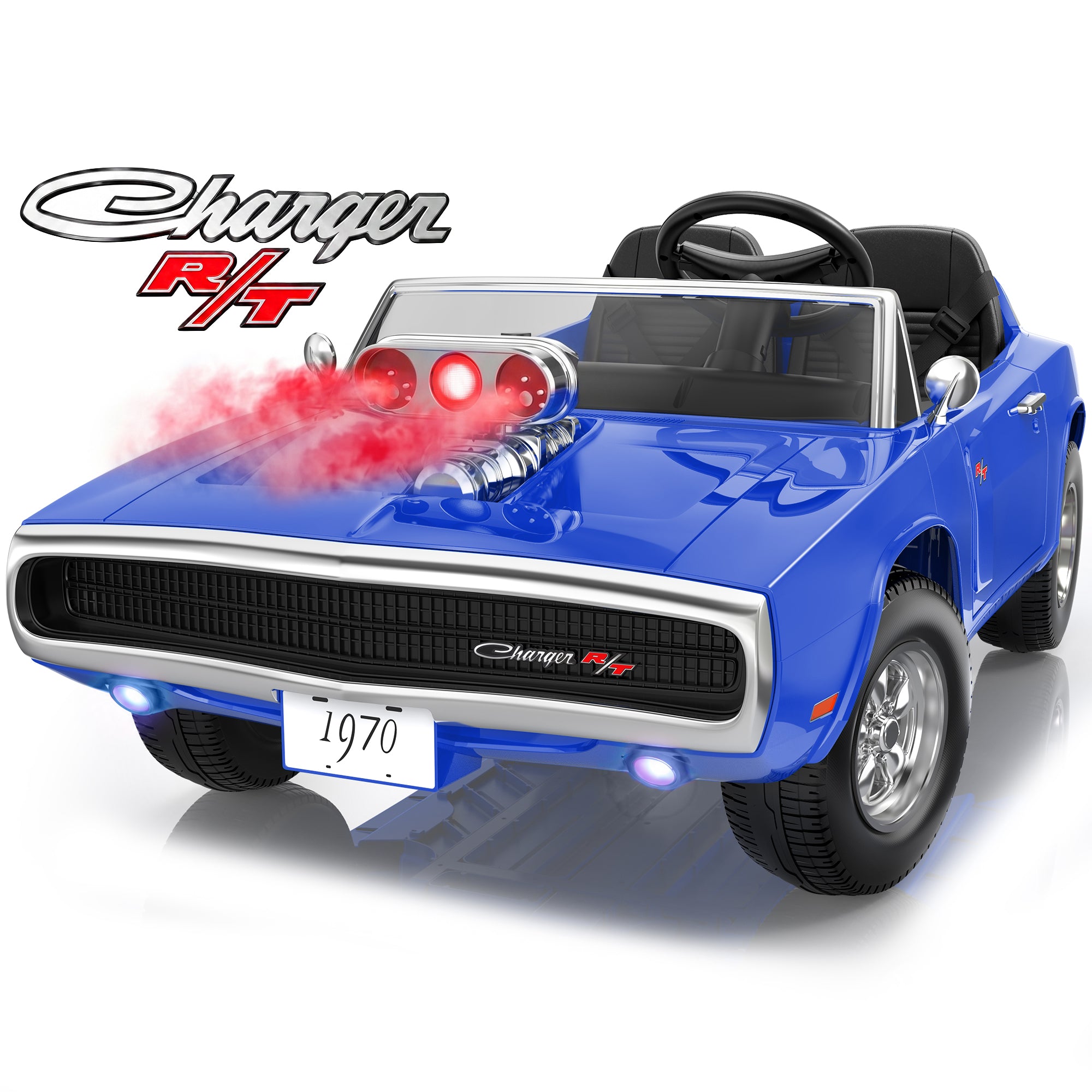 COCLUB 24V Dodge Charger 1970 2 Seater Ride On Car, Battery Powered Ride On Toys w/4-Wheel Suspension, Parent Remote Control, Engine Spray, LED Lights, Bluetooth, MP3, 24V Ride On for Ages 3+