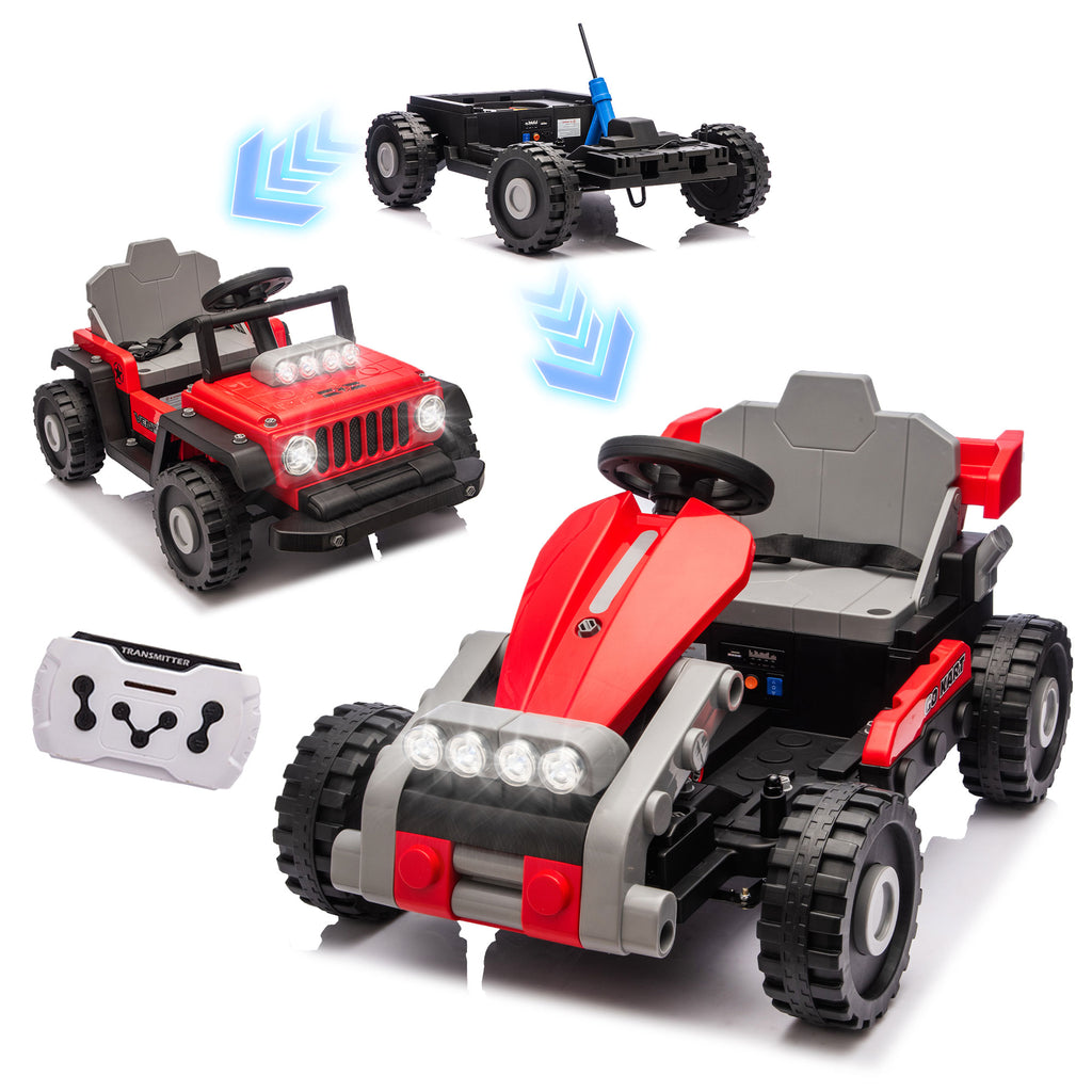 COCLUB 12V 2 Forms Block Electric Car, Power 4 Wheels Ride On Car with Remote Control, Spring Suspension, Ride On Toy for Ages 3+ Kids, Blue
