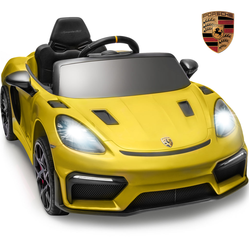 Porsche 718 Kids Ride On Toy, Electric Car for Toddlers with Remote Control, 4 Wheel Suspension, Bluetooth, Music, LED, Safety Belts, Kids Sports Ride on Car for Toddler 3-6 Yrs Boys Girls Gifts