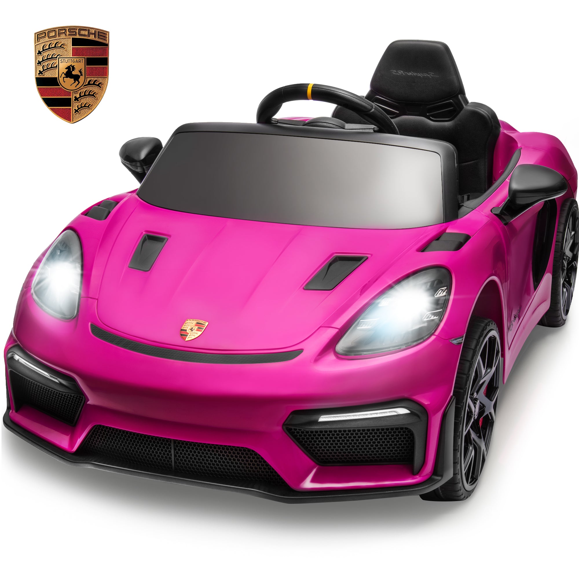 Porsche 718 Kids Ride On Toy, Electric Car for Toddlers with Remote Control, 4 Wheel Suspension, Bluetooth, Music, LED, Safety Belts, Kids Sports Ride on Car for Toddler 3-6 Yrs Boys Girls Gifts