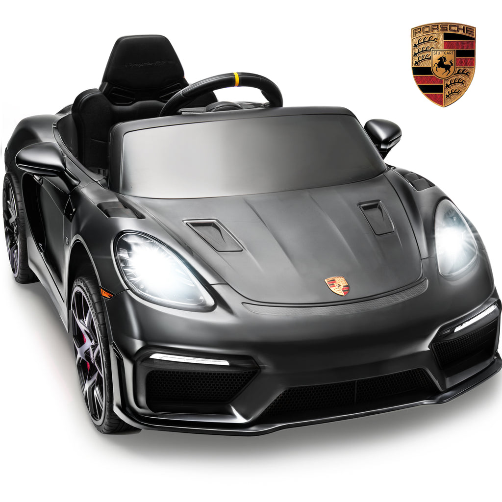 Porsche 718 Kids Ride On Toy, Electric Car for Toddlers with Remote Control, 4 Wheel Suspension, Bluetooth, Music, LED, Safety Belts, Kids Sports Ride on Car for Toddler 3-6 Yrs Boys Girls Gifts