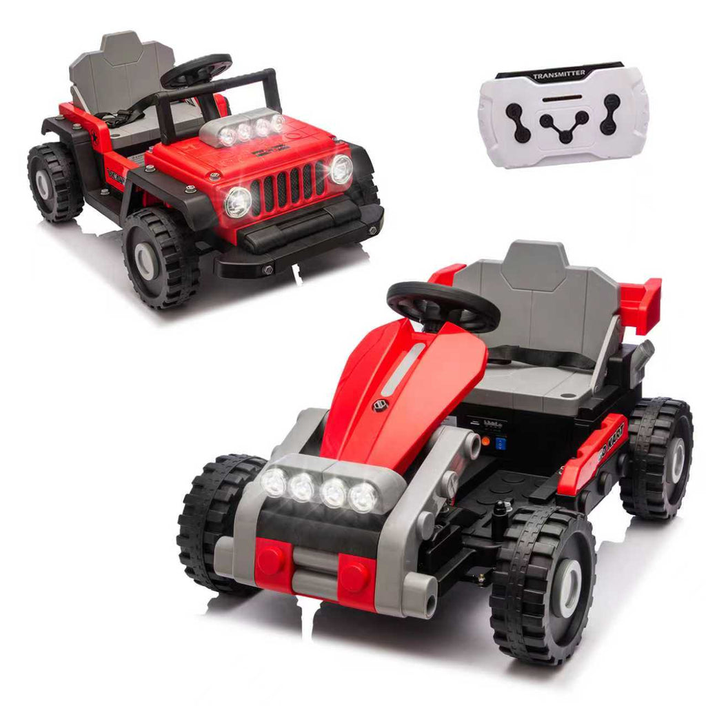 COCLUB 12V 2 Forms Block Electric Car, Power 4 Wheels Ride On Car with Remote Control, Spring Suspension, Ride On Toy for Ages 3+ Kids, Blue