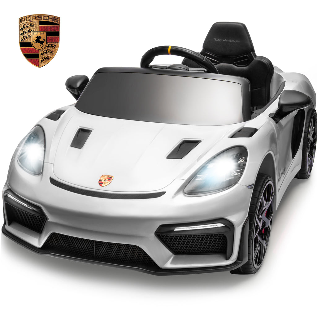 Porsche 718 Kids Ride On Toy, Electric Car for Toddlers with Remote Control, 4 Wheel Suspension, Bluetooth, Music, LED, Safety Belts, Kids Sports Ride on Car for Toddler 3-6 Yrs Boys Girls Gifts