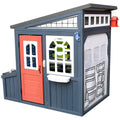 COCLUB Outdoor Tool Shed Playhouse for Kids, Wooden Play House with Workbench & Accessories, Blue and Red Toddler Play Set, Toys for Backyard