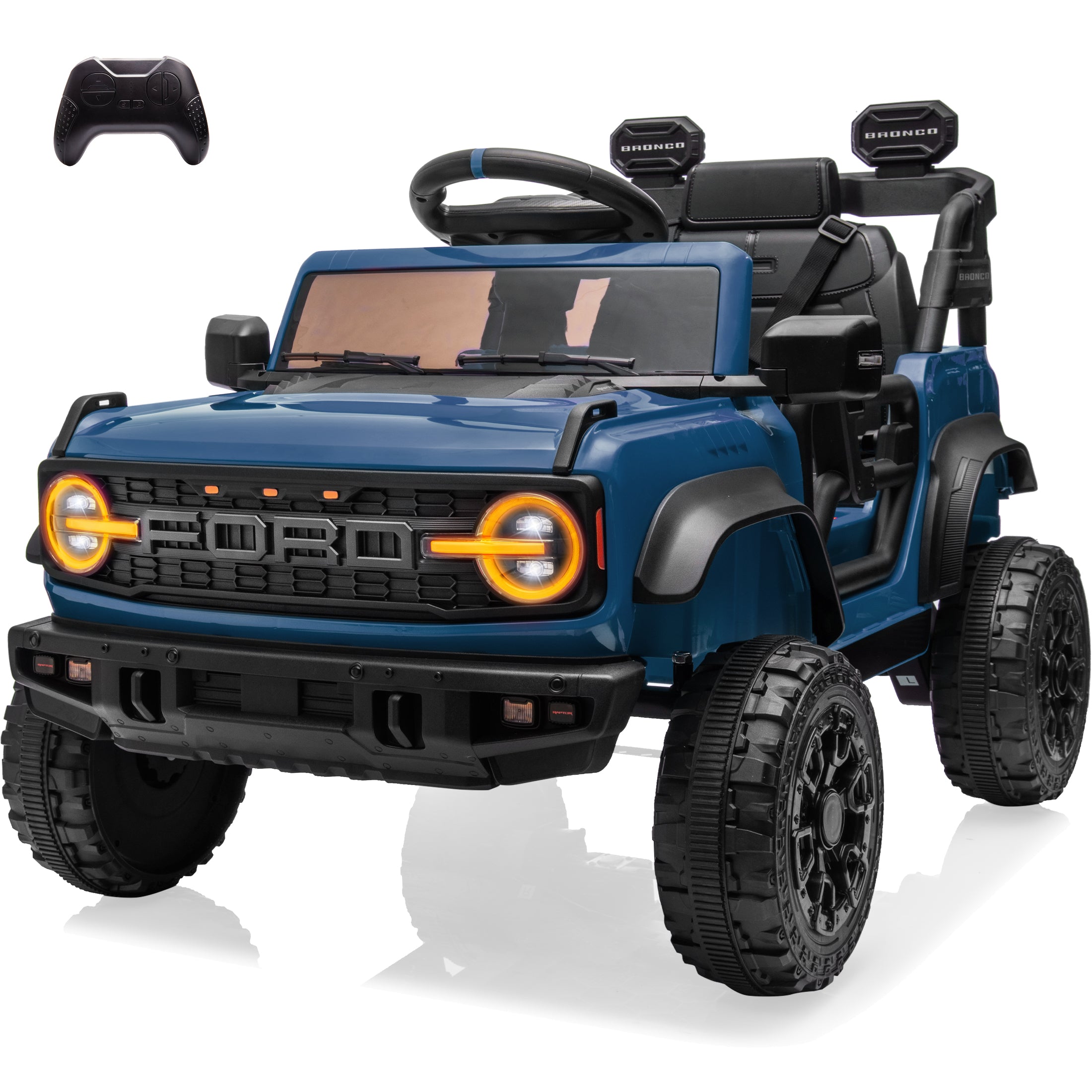 Ford Bronco Raptor 12V Powered Ride On Truck Toys, Kids Electric Car with Remote with Remote Control, Bluetooth, LED Light, Spring Suspension, 3 Speeds, 4 Wheelers