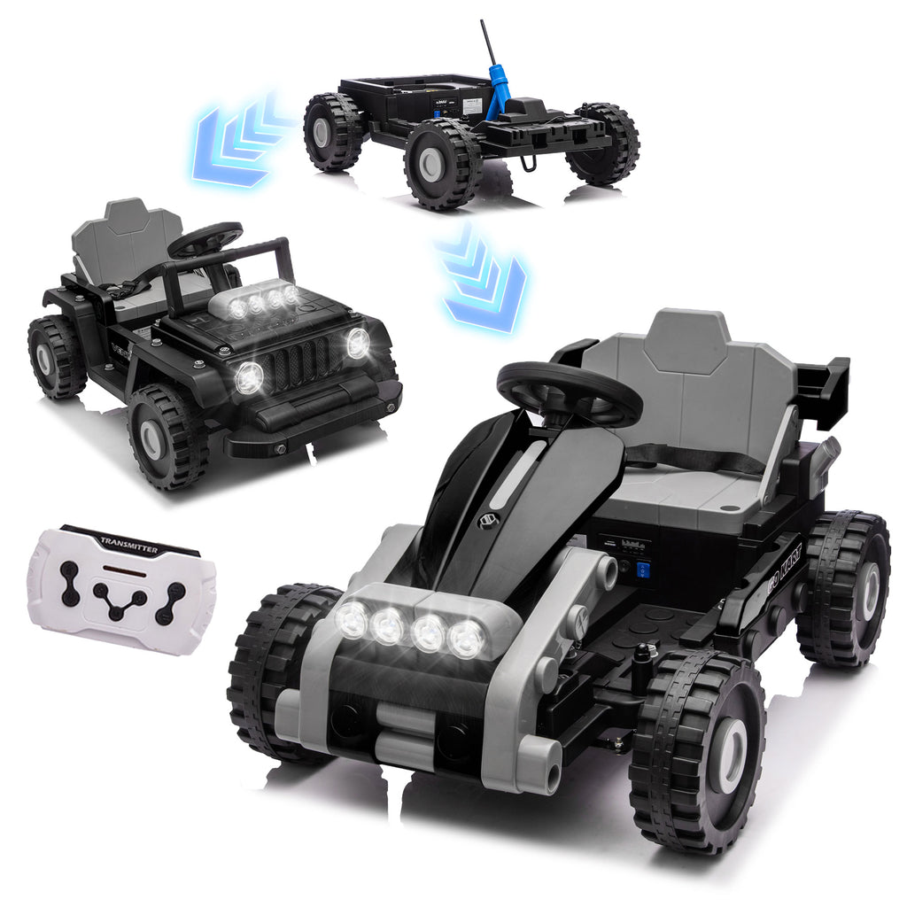 COCLUB 12V 2 Forms Block Electric Car, Power 4 Wheels Ride On Car with Remote Control, Spring Suspension, Ride On Toy for Ages 3+ Kids, Blue