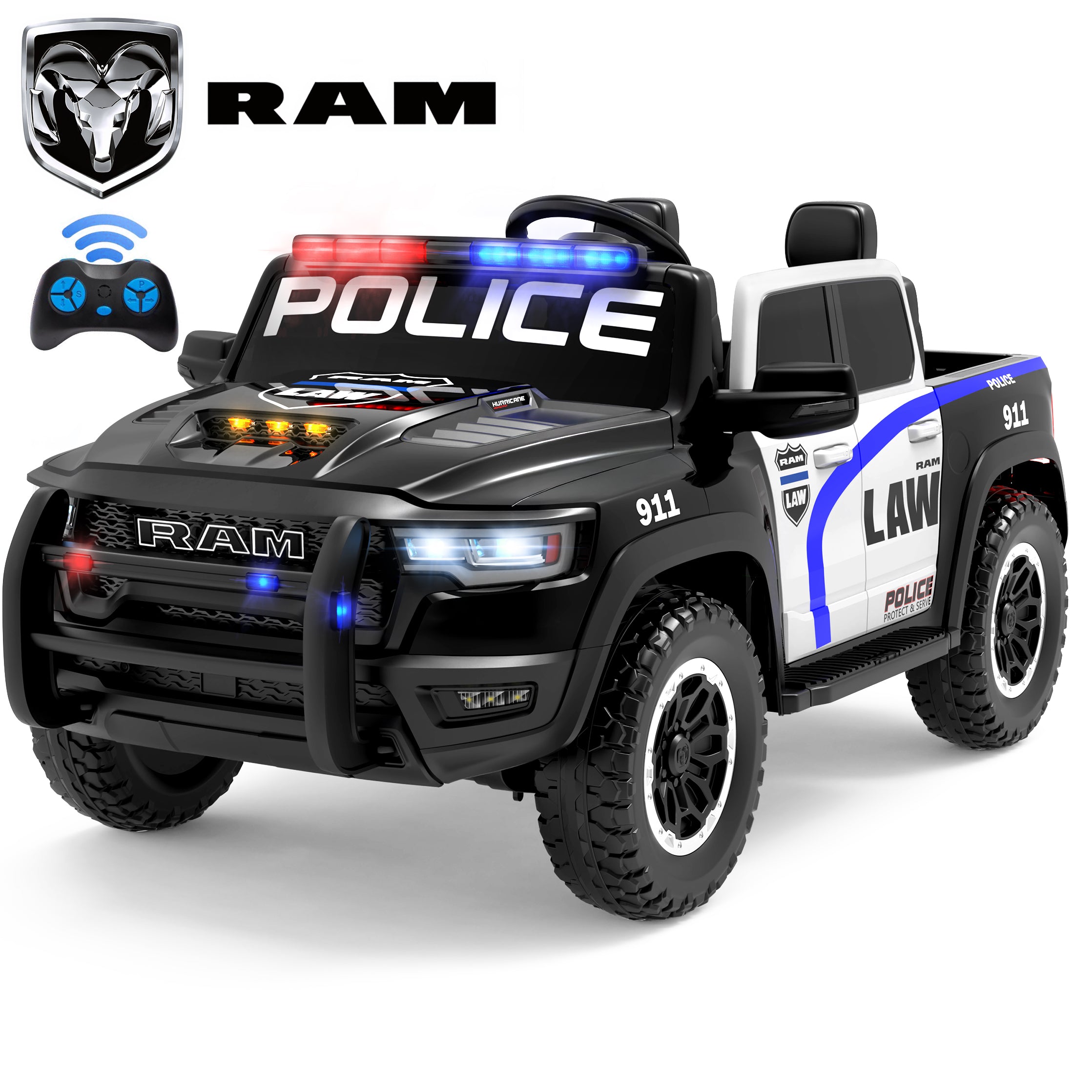COCLUB 24V 2 Seat Ride On Car for Kids, Licensed RAM RHO 1500 Powered Electric Car with 4 Wheels Spring Suspesion, Ride On Toy for 3-8 Year Boys & Girls with Remote Control, Horm, Siren, Lights