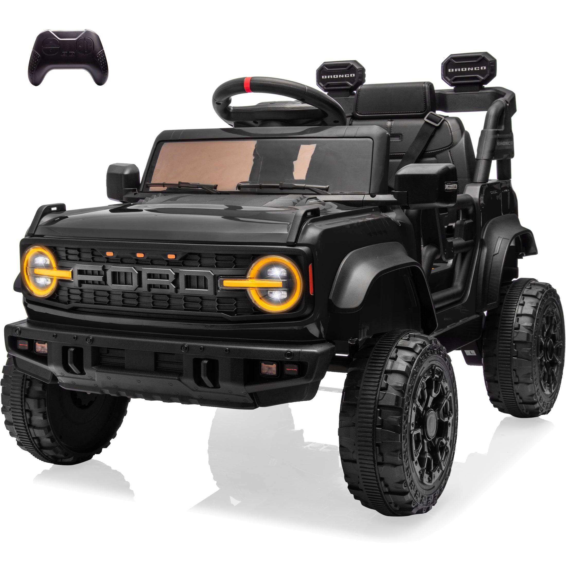 Ford Bronco Raptor 12V Powered Ride On Truck Toys, Kids Electric Car with Remote with Remote Control, Bluetooth, LED Light, Spring Suspension, 3 Speeds, 4 Wheelers