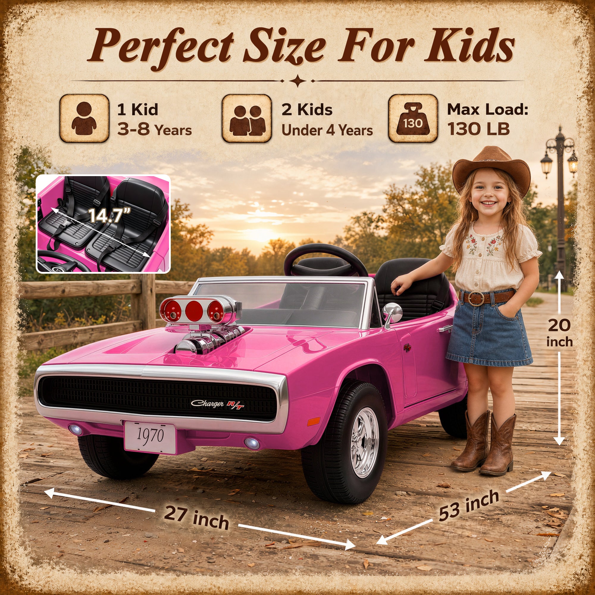 24V Ride On Car for Kids, Licensed Dodge 1970 Charger R/T Electric Car w/Parent Remote Control, Engine Spray, LED Lights, Bluetooth, MP3, 4-Wheel Spring Suspension, Ride On Toys for Ages 3+