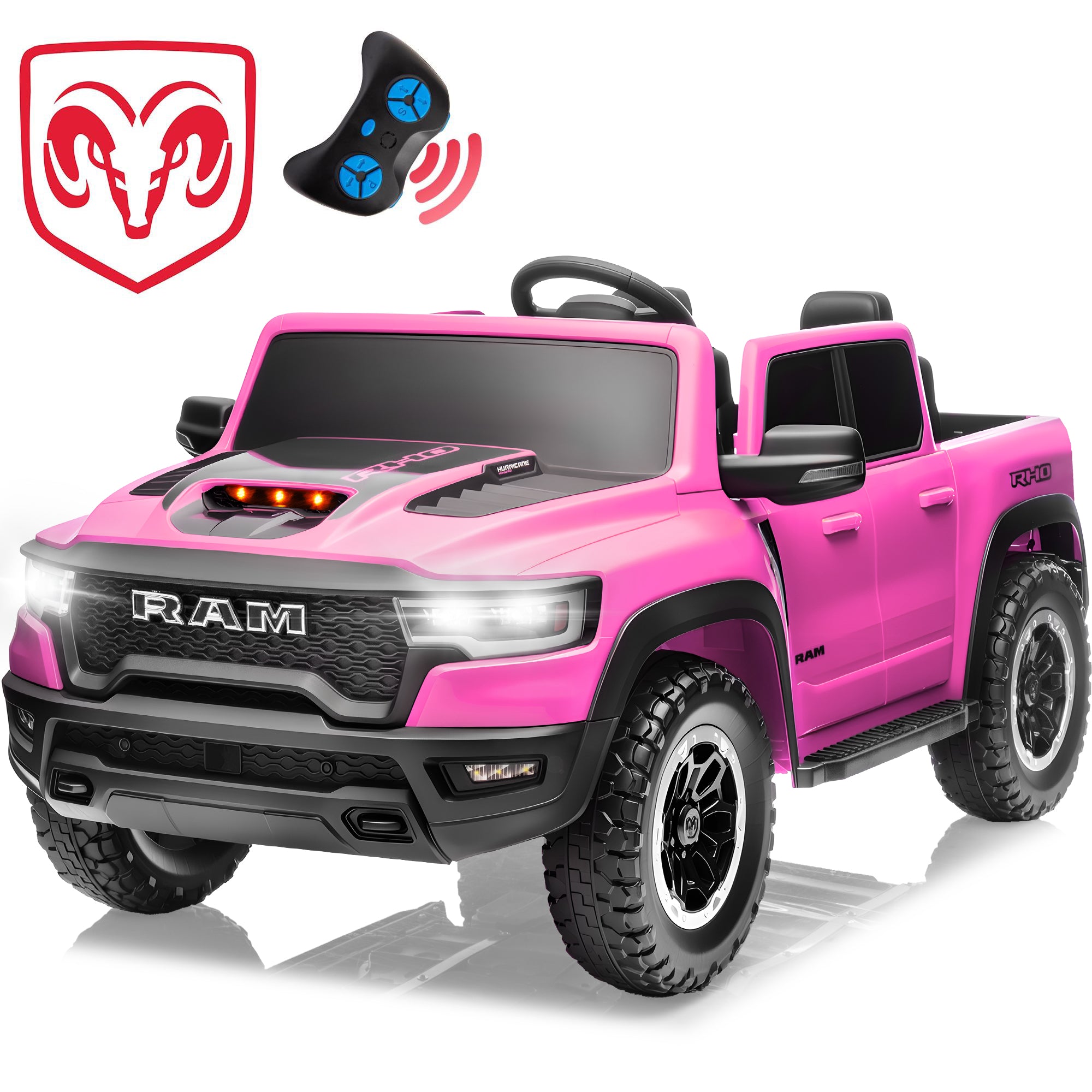 RAM 1500 24V Powered Ride on Cars for Kids, Extra large Real 2 Seat Ride on Toys with Remote Control, LED Light, MP3 Player, Electric Vehicles Ride on Truck for Boys Girls Gifts, Black