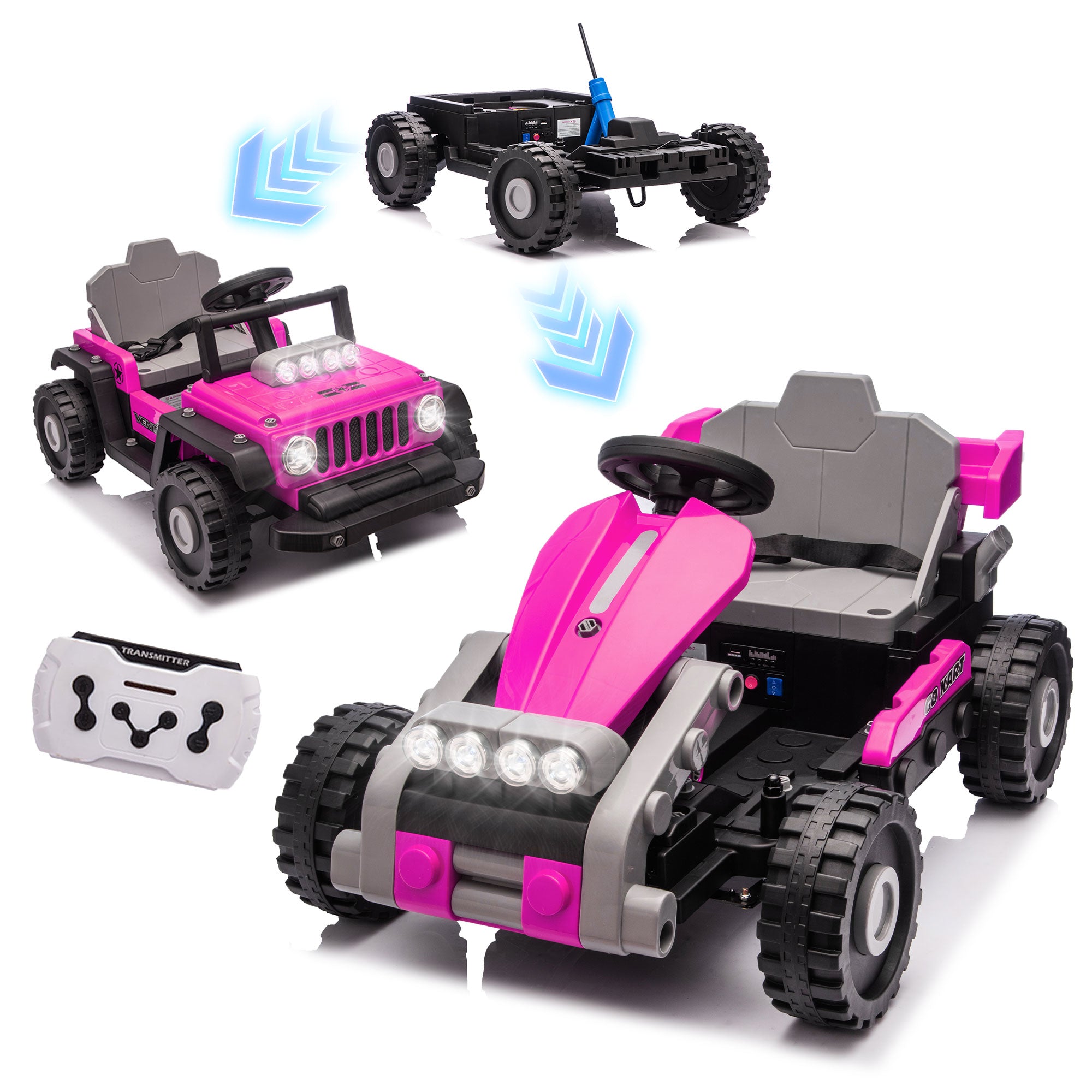 COCLUB 12V 2 Forms Block Electric Car, Power 4 Wheels Ride On Car with Remote Control, Spring Suspension, Ride On Toy for Ages 3+ Kids, Blue