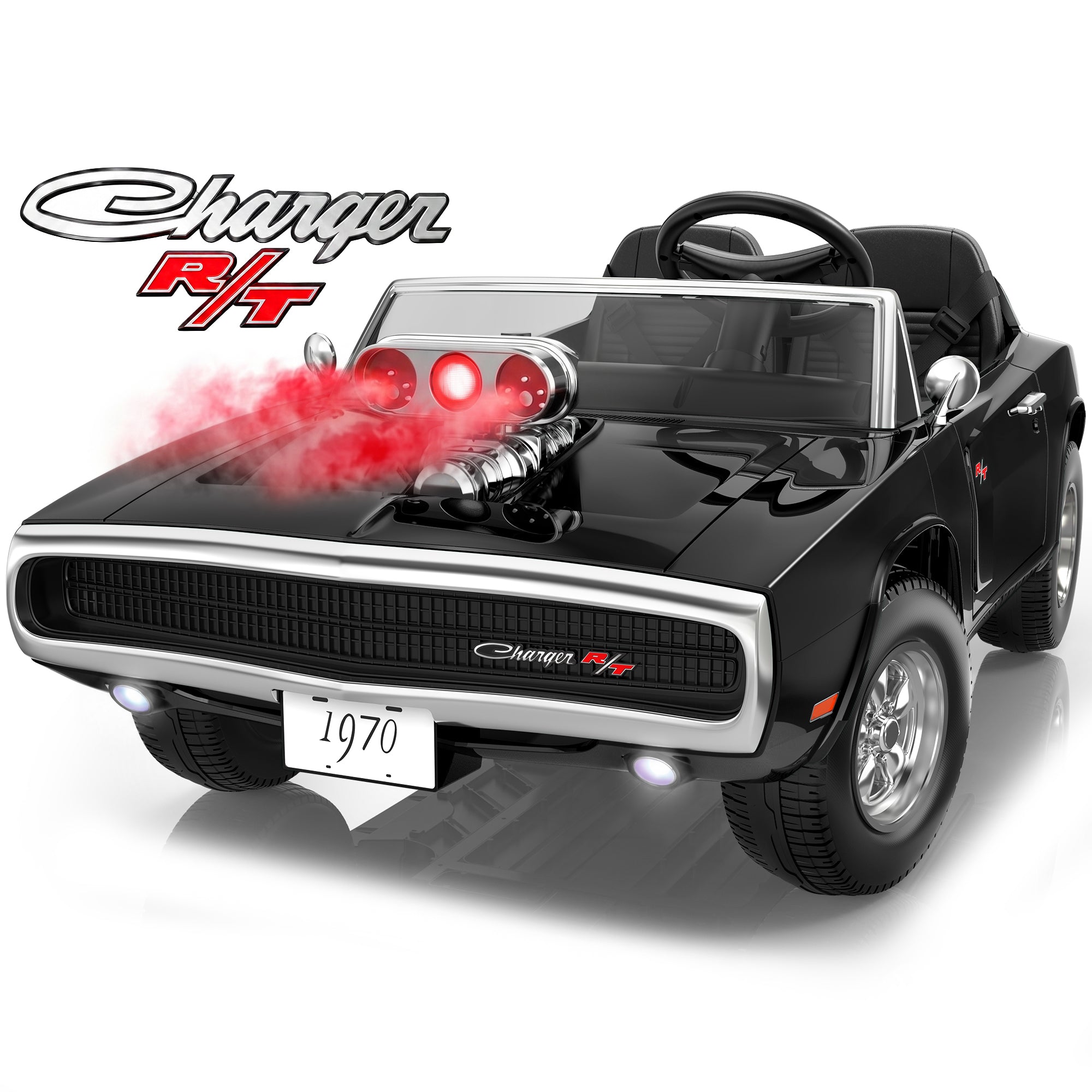 COCLUB 24V Dodge Charger 1970 2 Seater Ride On Car, Battery Powered Ride On Toys w/4-Wheel Suspension, Parent Remote Control, Engine Spray, LED Lights, Bluetooth, MP3, 24V Ride On for Ages 3+