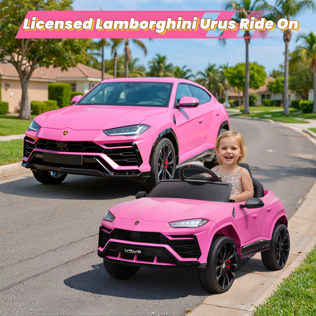 Lamborghini 12V Kids Ride On Car with Remote Control, Battery Powered Electric Car with 4 Wheels, USB, Ride On Toys for 3+ Years Olds Girls Boys, Pink