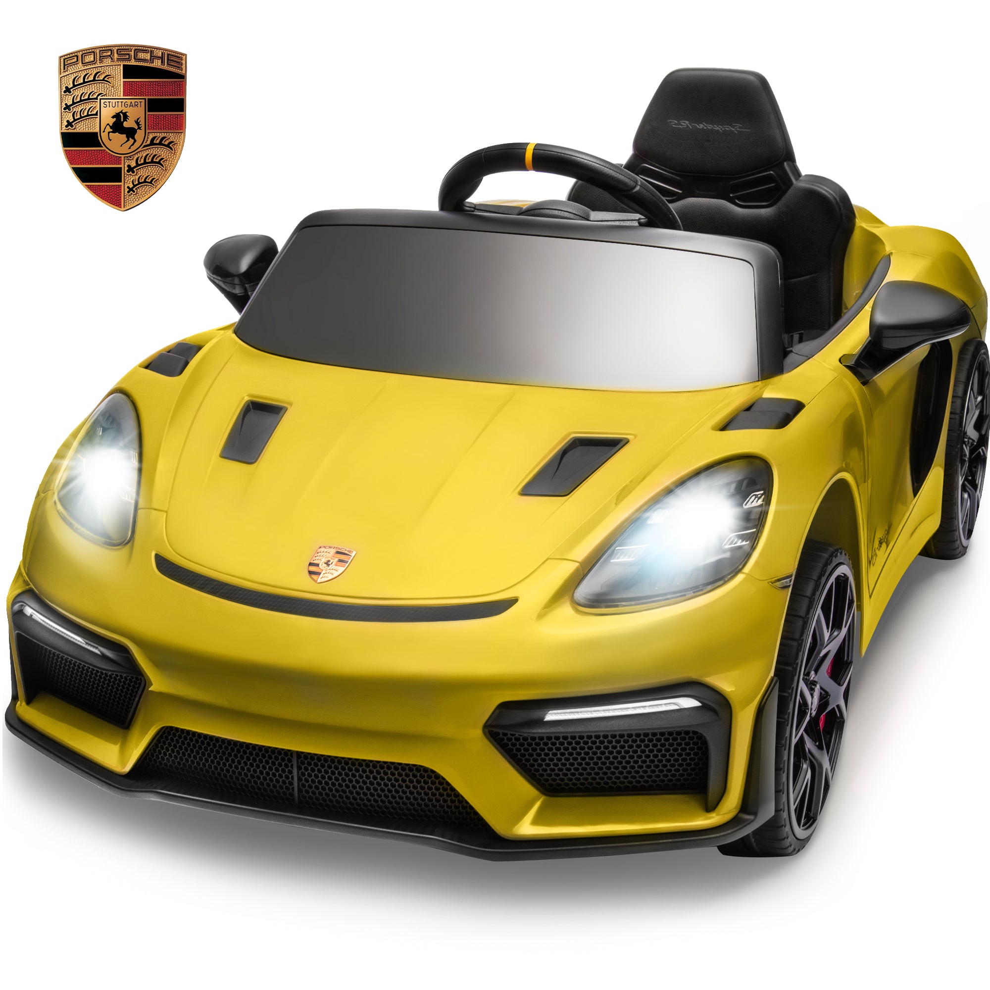 Porsche 718 Kids Ride On Toy, Electric Car for Toddlers with Remote Control, 4 Wheel Suspension, Bluetooth, Music, LED, Safety Belts, Kids Sports Ride on Car for Toddler 3-6 Yrs Boys Girls Gifts