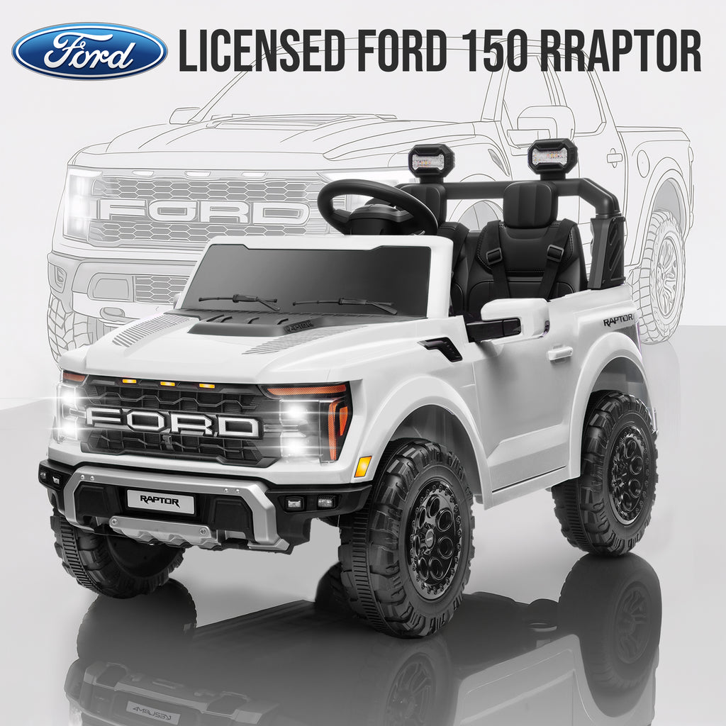 Ford F150 Raptor 24v 2 Seater Ride on Car for Kids, 4 Wheeler Electric Cars for Kids w/Remote Control, Toddler Ride on Toys w/ LED Lights, Bluetooth, Soft Start for Kids Girls Boys Ages 3-8, White