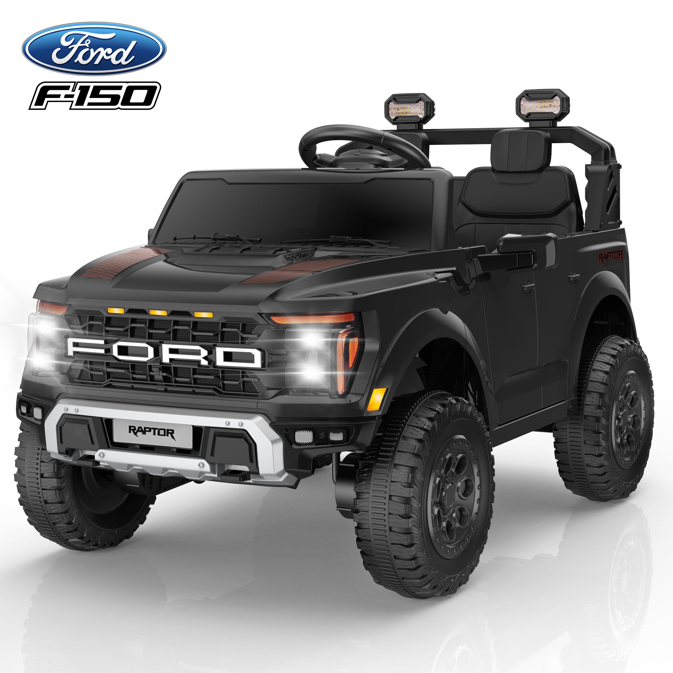 Ford F150 Raptor 24v 2 Seater Ride on Car for Kids, 4 Wheeler Electric Cars for Kids w/Remote Control, Toddler Ride on Toys w/ LED Lights, Bluetooth, Soft Start for Kids Girls Boys Ages 3-8, White