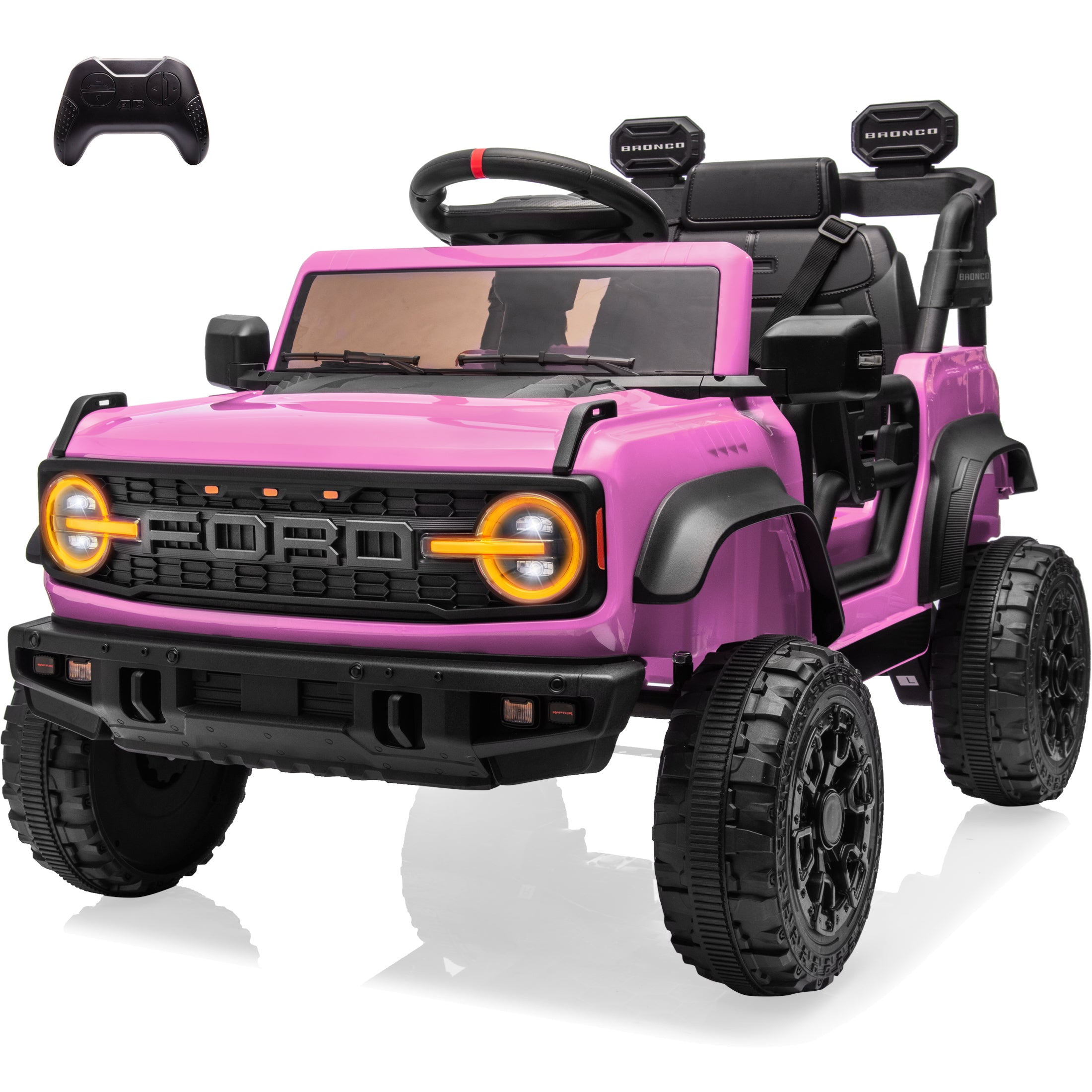 Ford Bronco Raptor 12V Powered Ride On Truck Toys, Kids Electric Car with Remote with Remote Control, Bluetooth, LED Light, Spring Suspension, 3 Speeds, 4 Wheelers