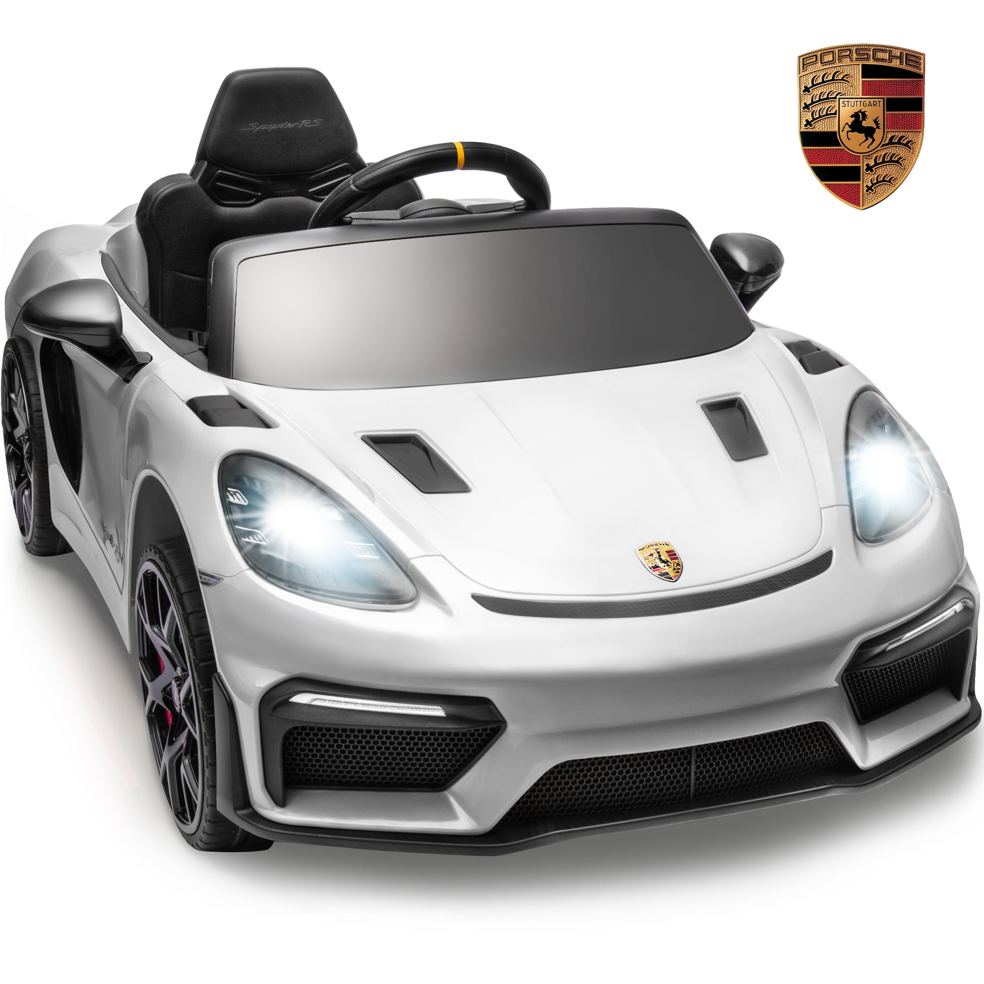 Porsche 718 Kids Ride On Toy, Electric Car for Toddlers with Remote Control, 4 Wheel Suspension, Bluetooth, Music, LED, Safety Belts, Kids Sports Ride on Car for Toddler 3-6 Yrs Boys Girls Gifts