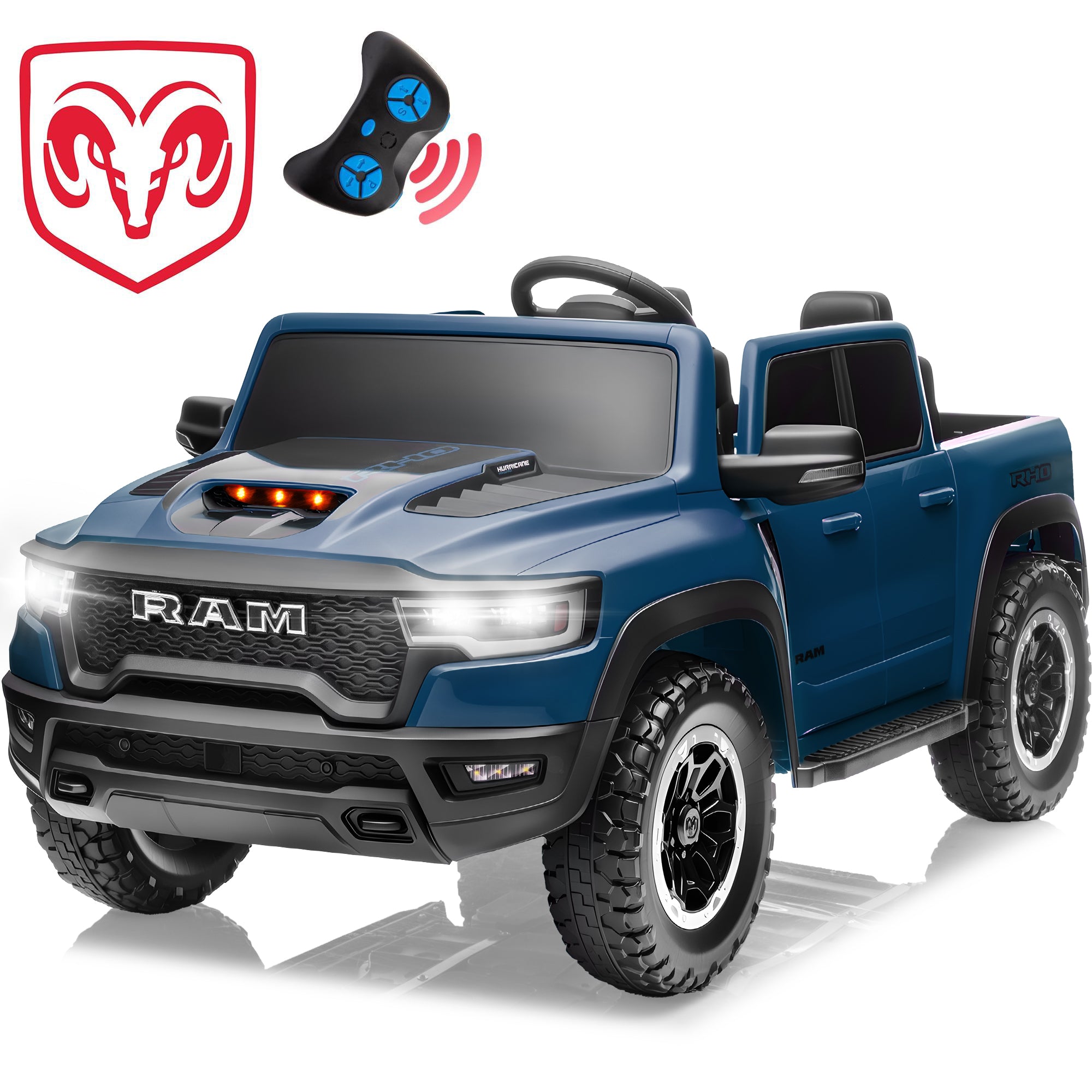 RAM 1500 24V Powered Ride on Cars for Kids, Extra large Real 2 Seat Ride on Toys with Remote Control, LED Light, MP3 Player, Electric Vehicles Ride on Truck for Boys Girls Gifts, Black