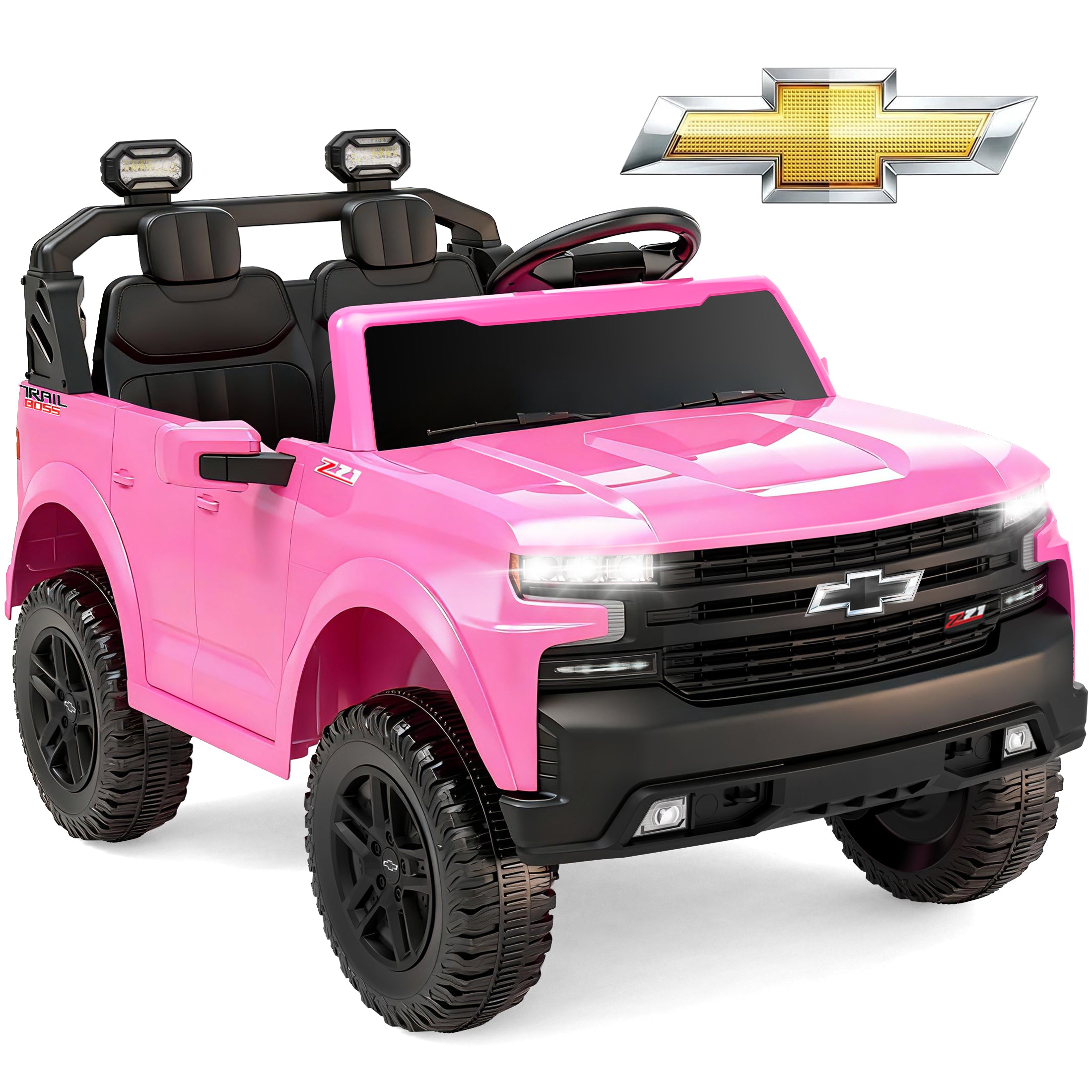 24V Ride On Car for Kids, Chevrolet Silverado 2 Seater Ride On Truck, Powered Electric Car with Remote Control, 90W Dual Motors, MP3 Bluetooth, LED, Ride On Toys for Boys Girls Ages 3–8 (Pink)