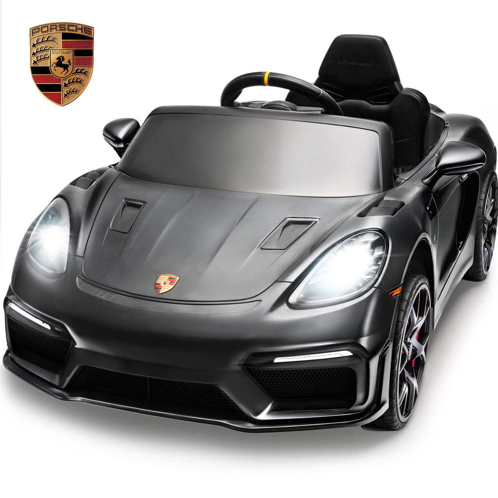 Porsche 718 Kids Ride On Toy, Electric Car for Toddlers with Remote Control, 4 Wheel Suspension, Bluetooth, Music, LED, Safety Belts, Kids Sports Ride on Car for Toddler 3-6 Yrs Boys Girls Gifts