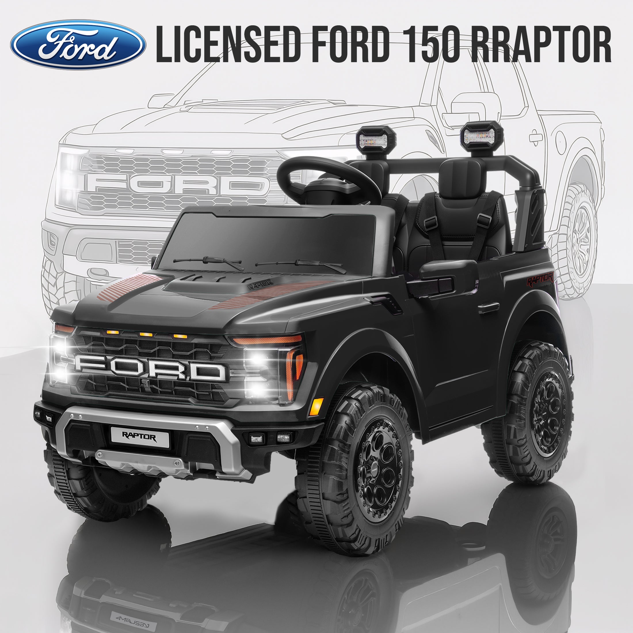 Ford F150 Raptor 24v 2 Seater Ride on Car for Kids, 4 Wheeler Electric Cars for Kids w/Remote Control, Toddler Ride on Toys w/ LED Lights, Bluetooth, Soft Start for Kids Girls Boys Ages 3-8, White