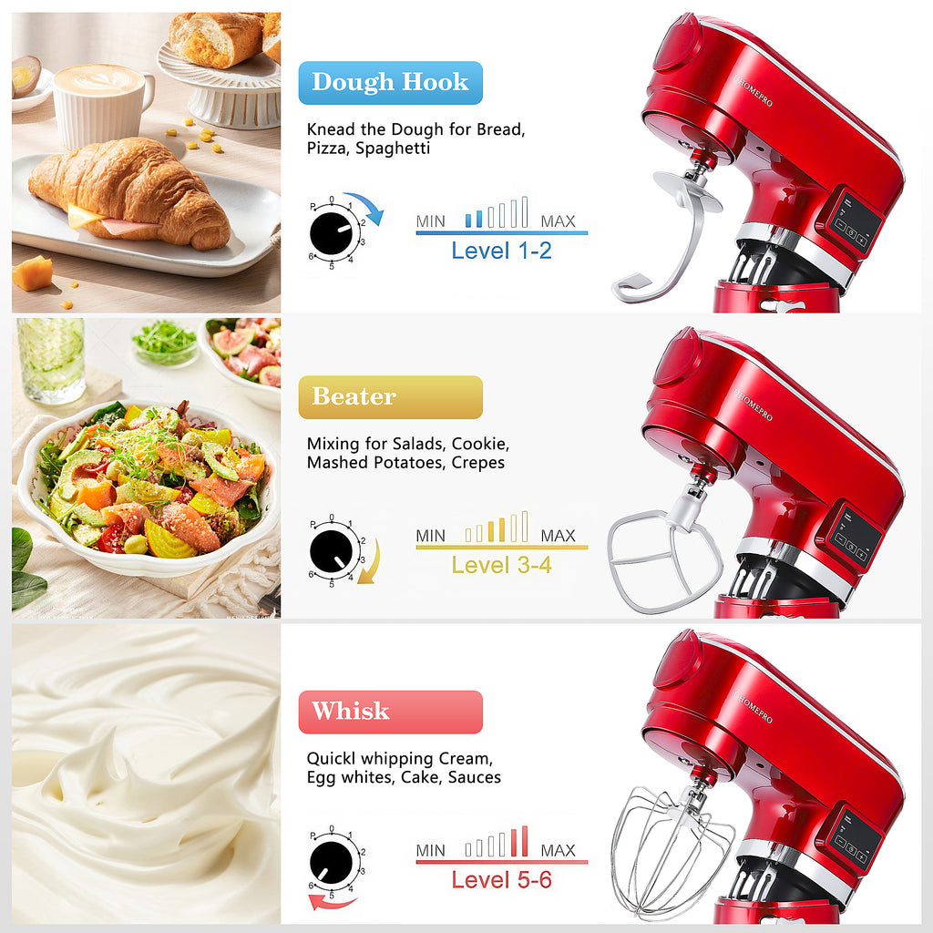 Food Stand Mixer for Kitchen, 7.4 QT Kitchen Electric Dough Mixer with Bowl, 6-Speed Electric Stand Mixer for Baking, Tilt-Head Kitchen Stand Mixer with Dough Hook, Wire Whip, Beater