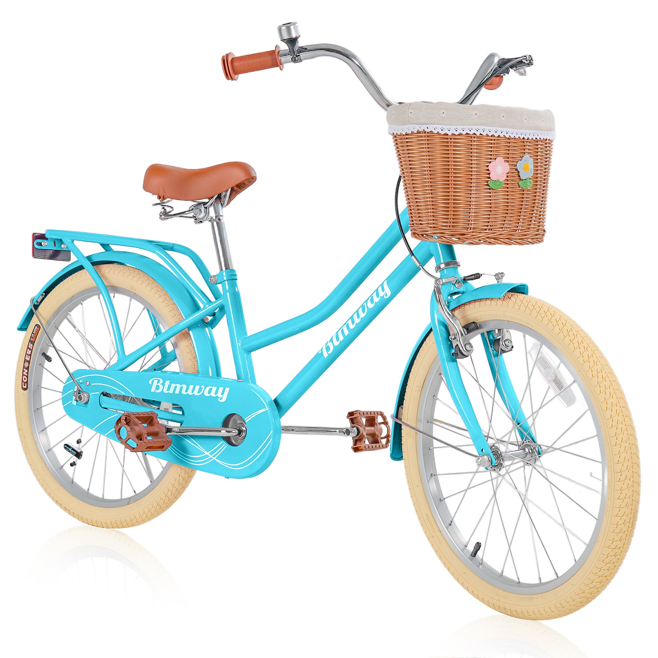 20 inch Kids Bike Ages 8-12 with Basket, Wheel Lights and Bell, Kids Bicycle for Girls Boys, Green