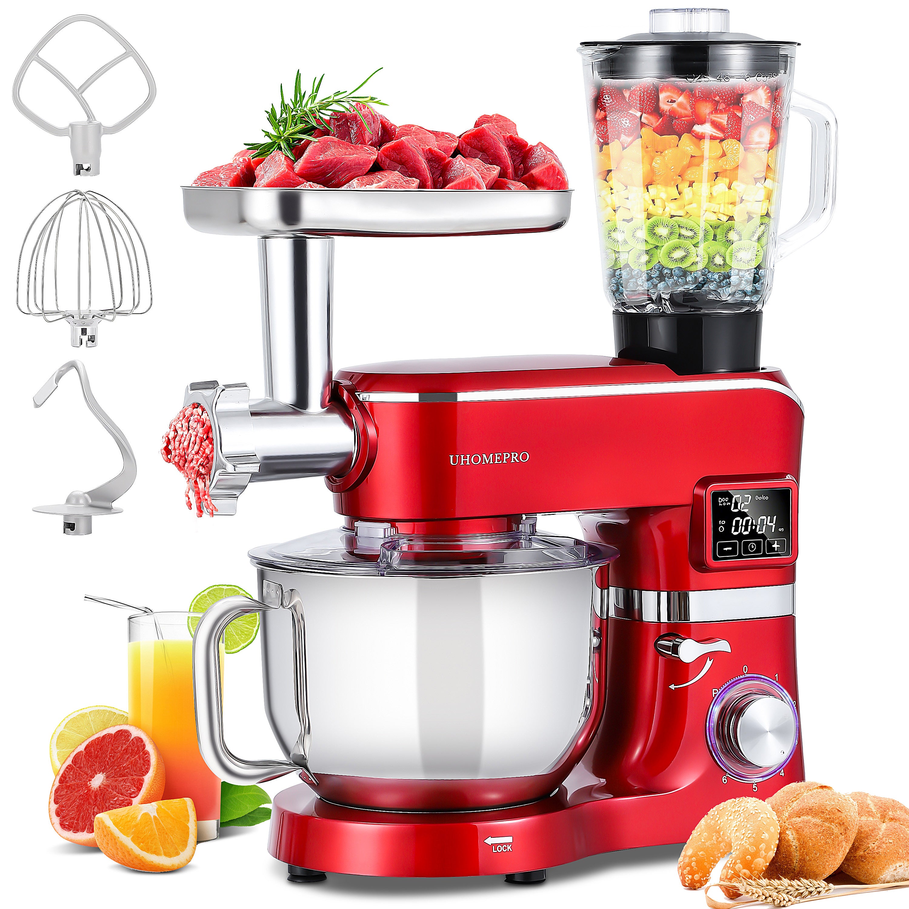 Food Stand Mixer for Kitchen, 7.4 QT Kitchen Electric Dough Mixer with Bowl, 6-Speed Electric Stand Mixer for Baking, Tilt-Head Kitchen Stand Mixer with Dough Hook, Wire Whip, Beater