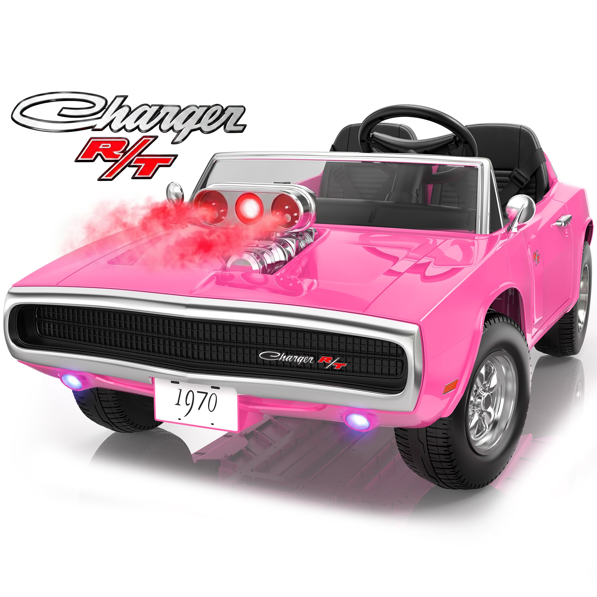 COCLUB 24V Dodge Charger 1970 2 Seater Ride On Car, Battery Powered Ride On Toys w/4-Wheel Suspension, Parent Remote Control, Engine Spray, LED Lights, Bluetooth, MP3, 24V Ride On for Ages 3+