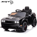 Kids Electric Car, Dodge Challenger SRT Ride on Car, 12V7Ah Battery Powered Electric Vehicle, Kids Hellcat 4-Wheels Ride on Toys with Remote Control, 3 Speeds, LED Headlights, Music Player (Black)