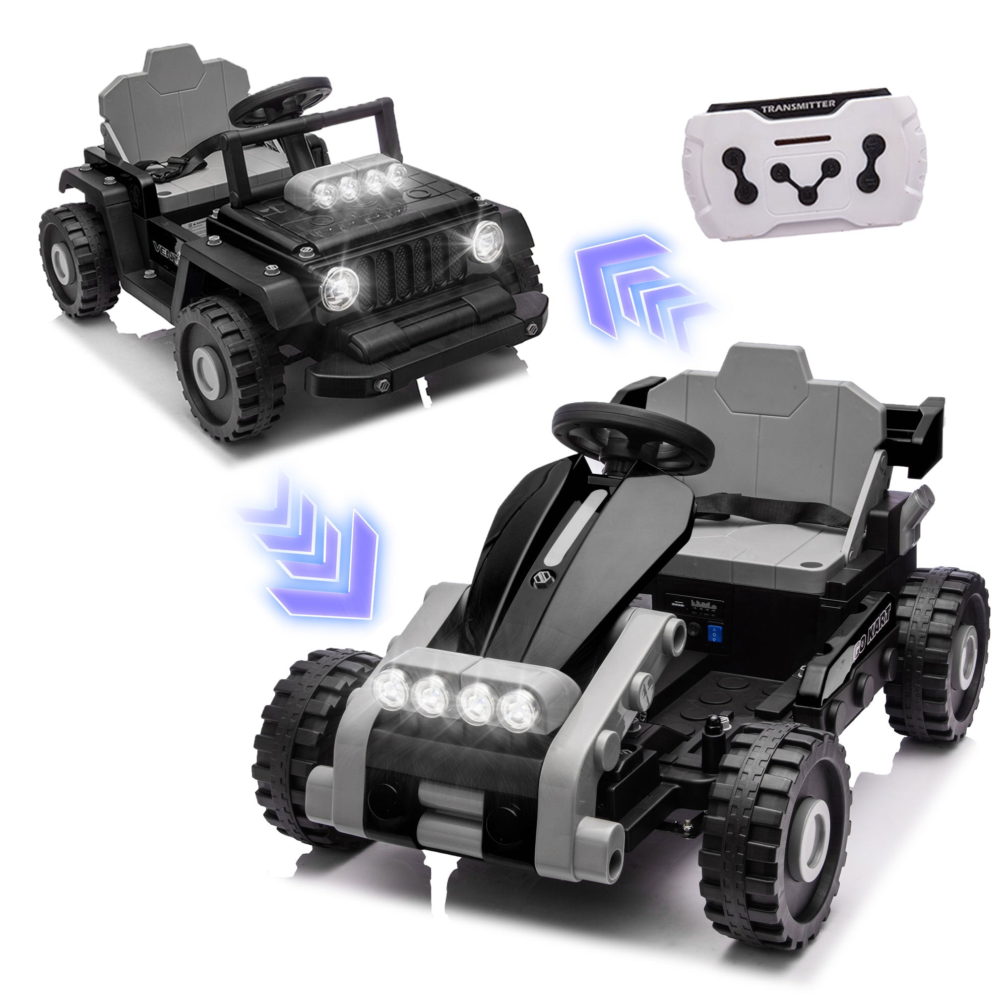 COCLUB 12V 2 Forms Block Electric Car, Power 4 Wheels Ride On Car with Remote Control, Spring Suspension, Ride On Toy for Ages 3+ Kids, Blue