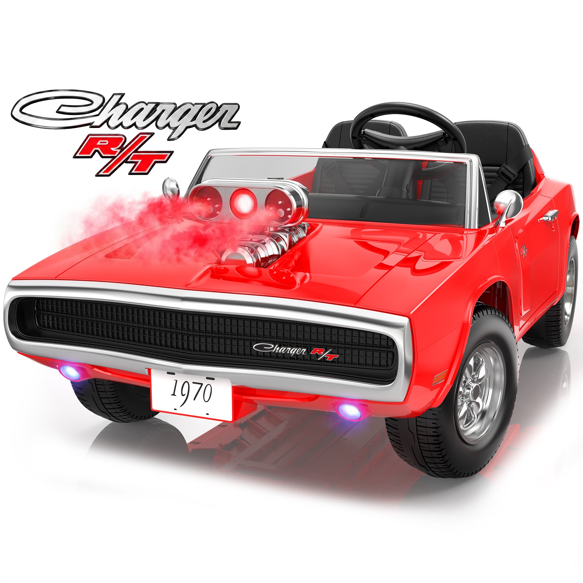 COCLUB 24V Dodge Charger 1970 2 Seater Ride On Car, Battery Powered Ride On Toys w/4-Wheel Suspension, Parent Remote Control, Engine Spray, LED Lights, Bluetooth, MP3, 24V Ride On for Ages 3+