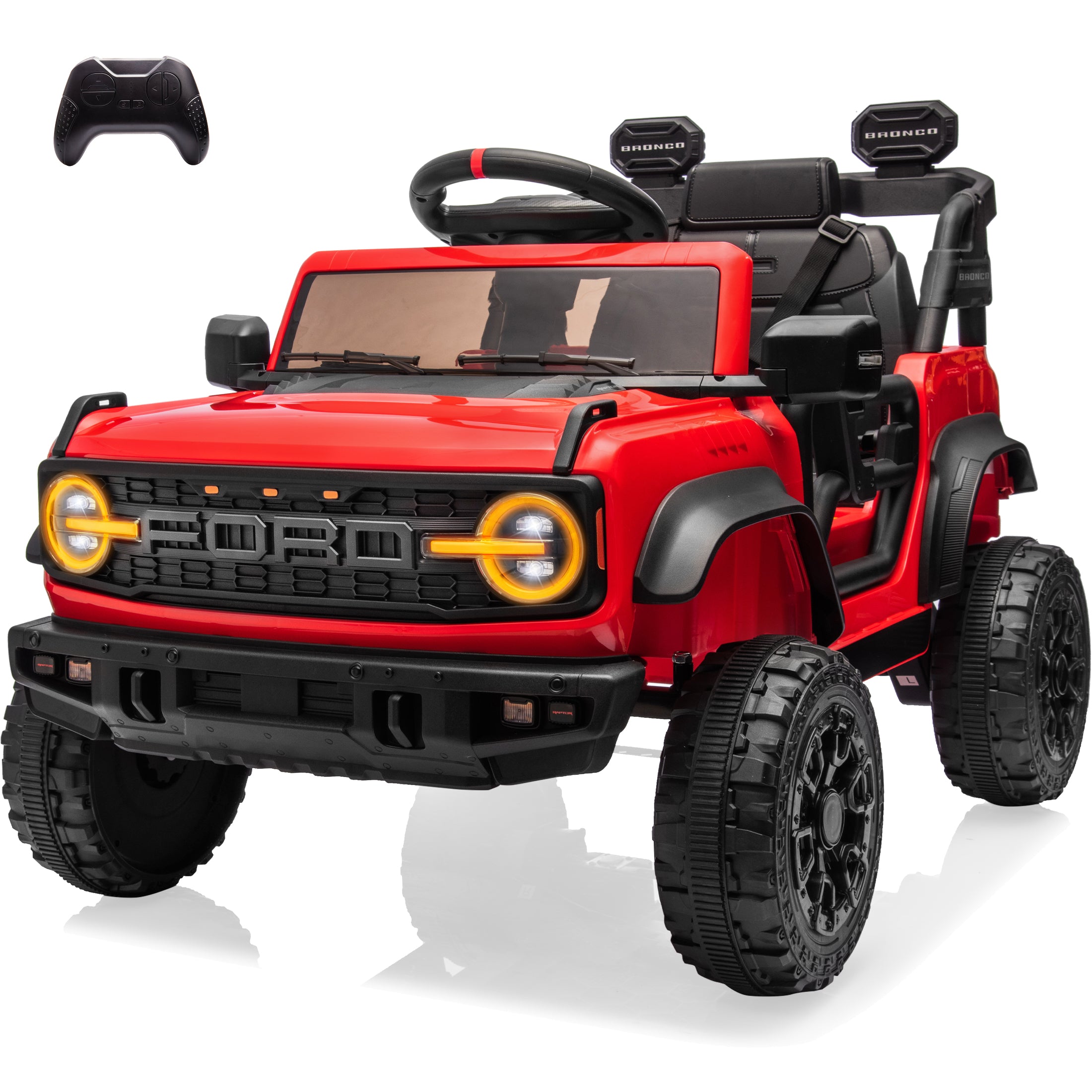Ford Bronco Raptor 12V Powered Ride On Truck Toys, Kids Electric Car with Remote with Remote Control, Bluetooth, LED Light, Spring Suspension, 3 Speeds, 4 Wheelers