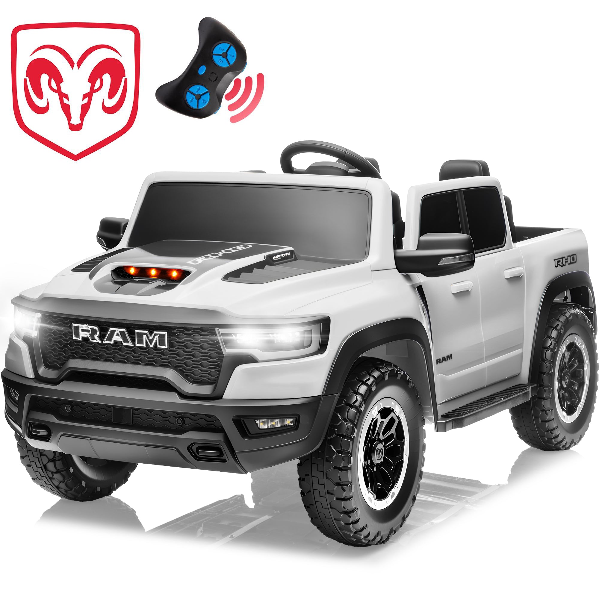 RAM 1500 24V Powered Ride on Cars for Kids, Extra large Real 2 Seat Ride on Toys with Remote Control, LED Light, MP3 Player, Electric Vehicles Ride on Truck for Boys Girls Gifts, Black