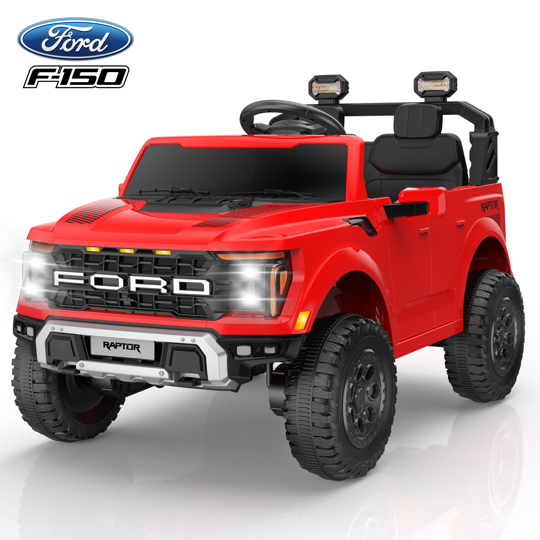 Ford F150 Raptor 24v 2 Seater Ride on Car for Kids, 4 Wheeler Electric Cars for Kids w/Remote Control, Toddler Ride on Toys w/ LED Lights, Bluetooth, Soft Start for Kids Girls Boys Ages 3-8, White