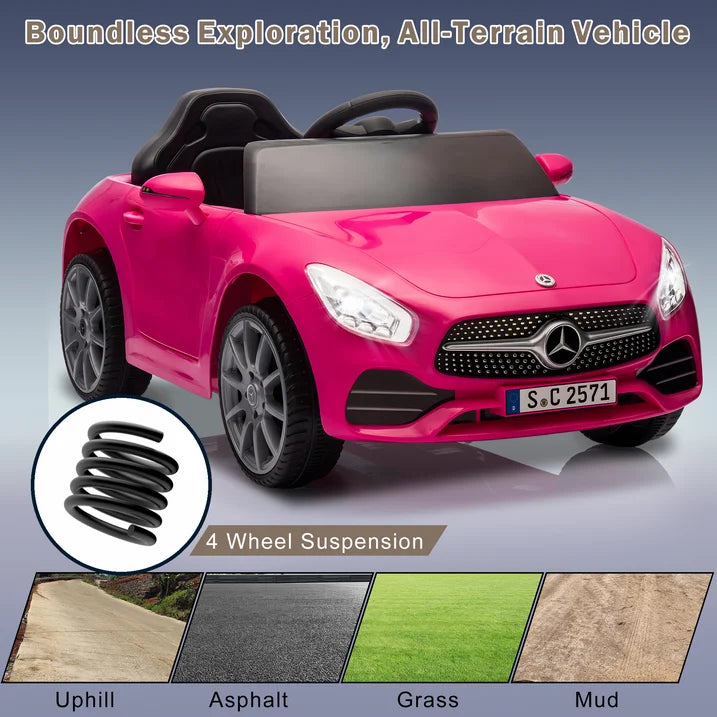 Kids Ride on Cars, 12V Powered Mercedes Benz Ride on Toys w/Remote Control, Music, Bluetooth, LED Light, USB, Power Display, Four Wheel Suspension Electric Car for Toddlers 2-4 Year Olds, Pink