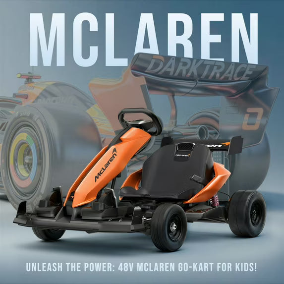 McLaren 48V Electric Go Kart for Adults & Teens, 750W Powered Motor Ride On Toy, LED Light, Hydraulic Disc Brake, 4 Wheel Spring Suspension, 3 Levels Adjustable Chassis, Foldable Design, Orange