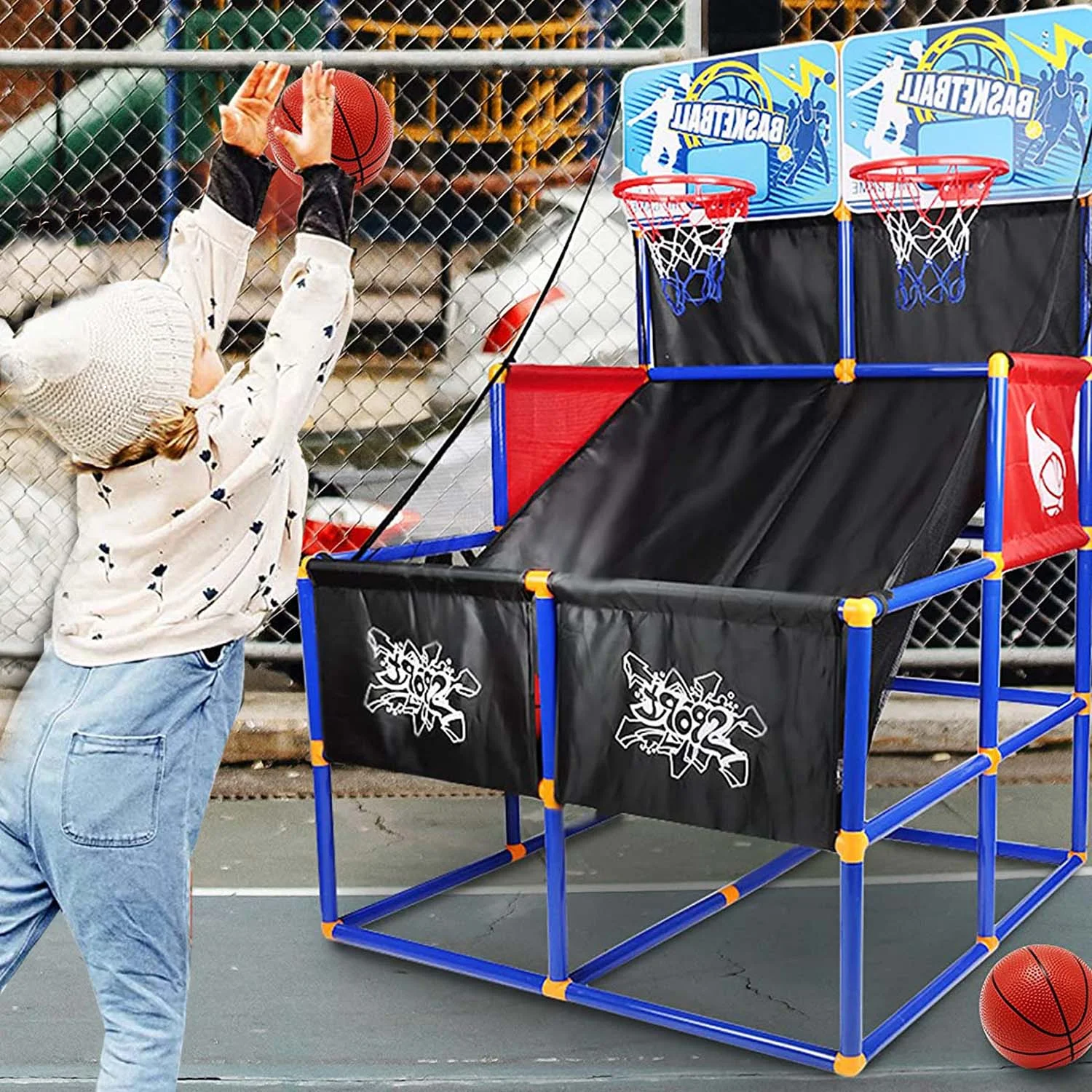 Basketball Goal for Kids, Outdoor Indoor Basketball Hoop Arcade Game with 6 Balls with Pump, Basketball Shooting System for Toddlers and Children, Sports Toys for 3-6 Year Old Boys Girls Gifts