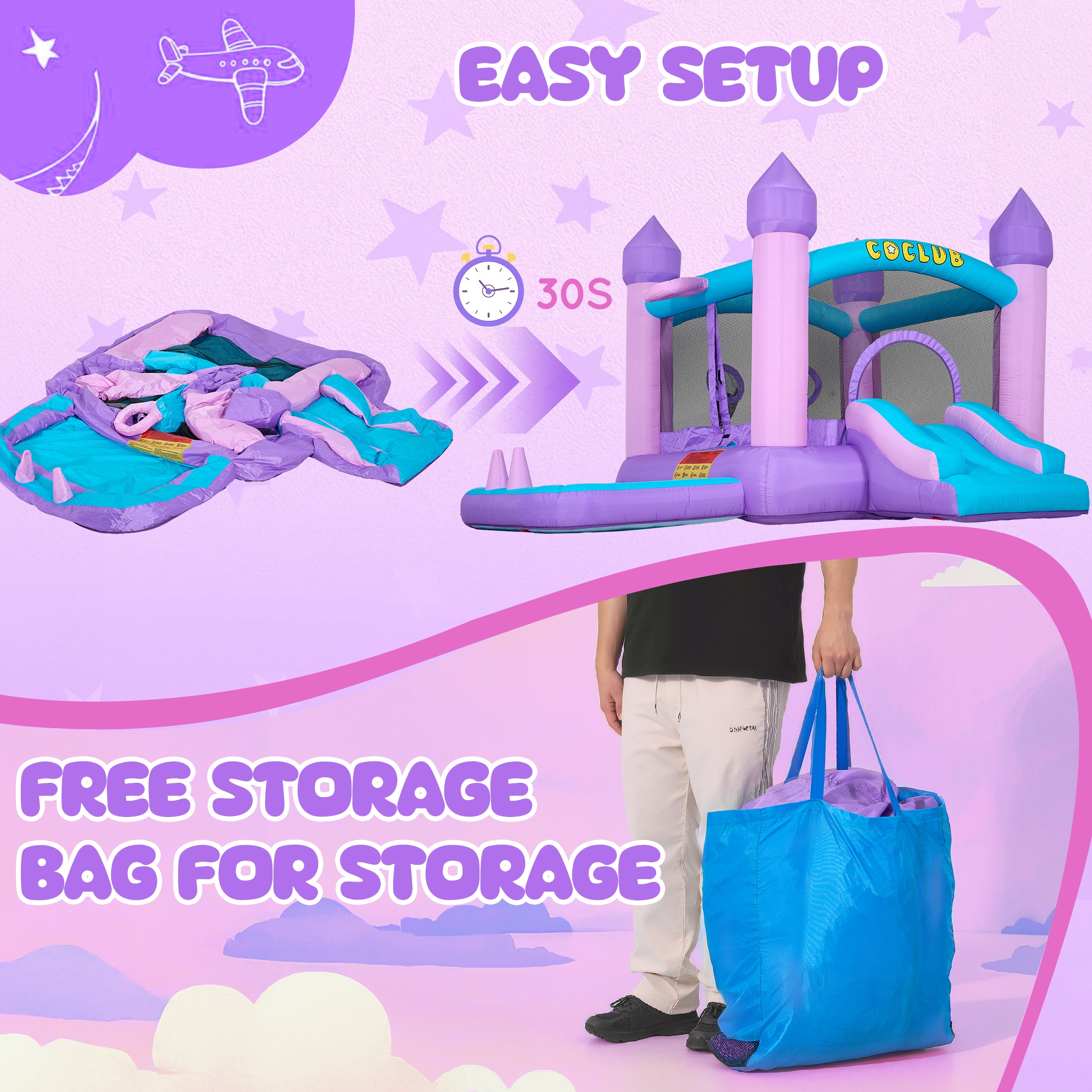 COCLUB Inflatable Bounce House for Kids Outdoor & Indoor, Toddler Bouncy Castle with Slide, Blower, Ball Pit - 6-in-1 Jumping Toy for Ages 2-5 (154x113x90”)