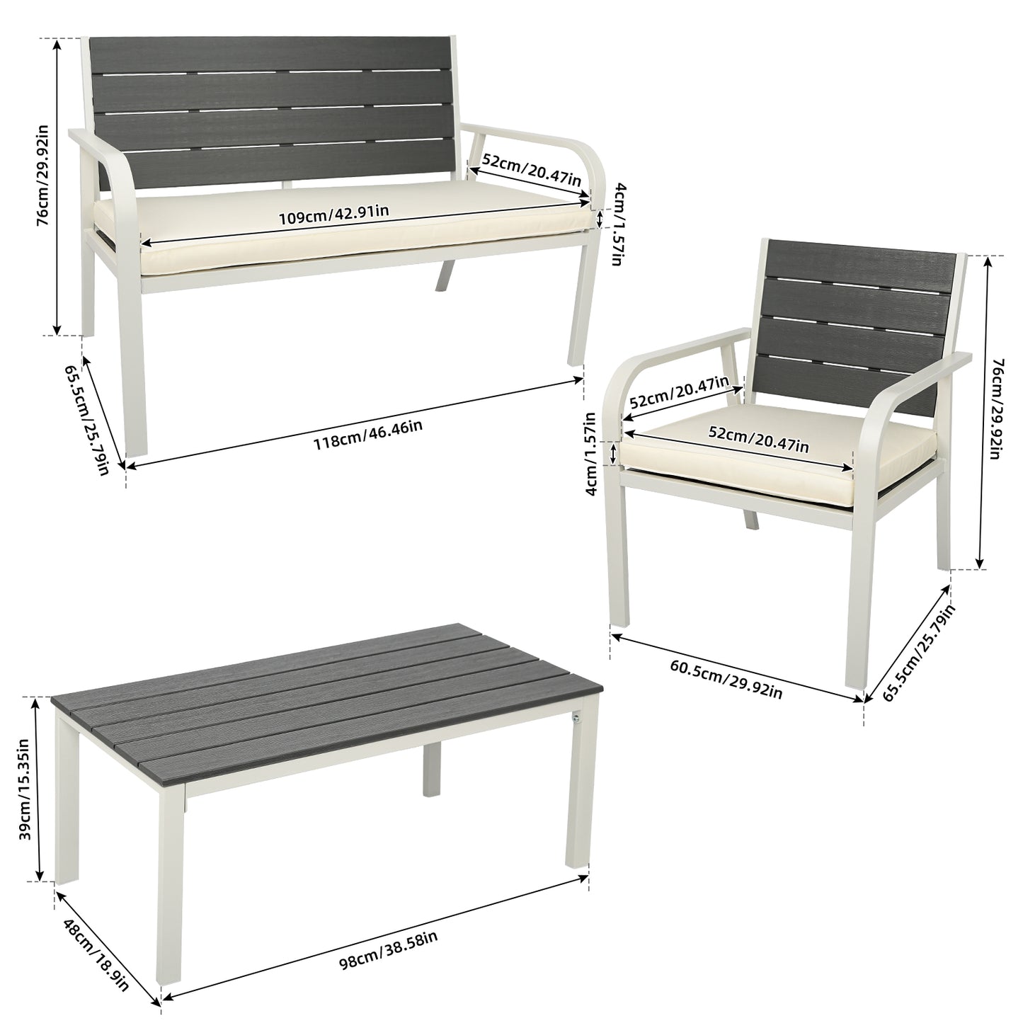 UHOMEPRO 4 Piece Outdoor Patio Dining Sets Metal Furniture Conversation Sets with Table and Chairs/ Cushions, for Yard Garden