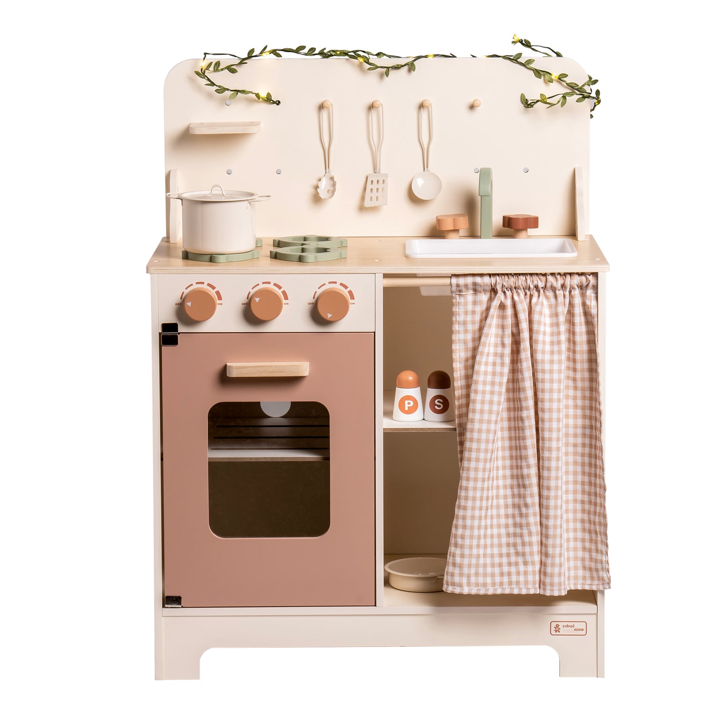 UHOMEPRO Play Kitchen, Kitchen Set for Kids Ages 3-6, Wooden Kids Kitchen Playset of Birthday Gift to Girls, Beige