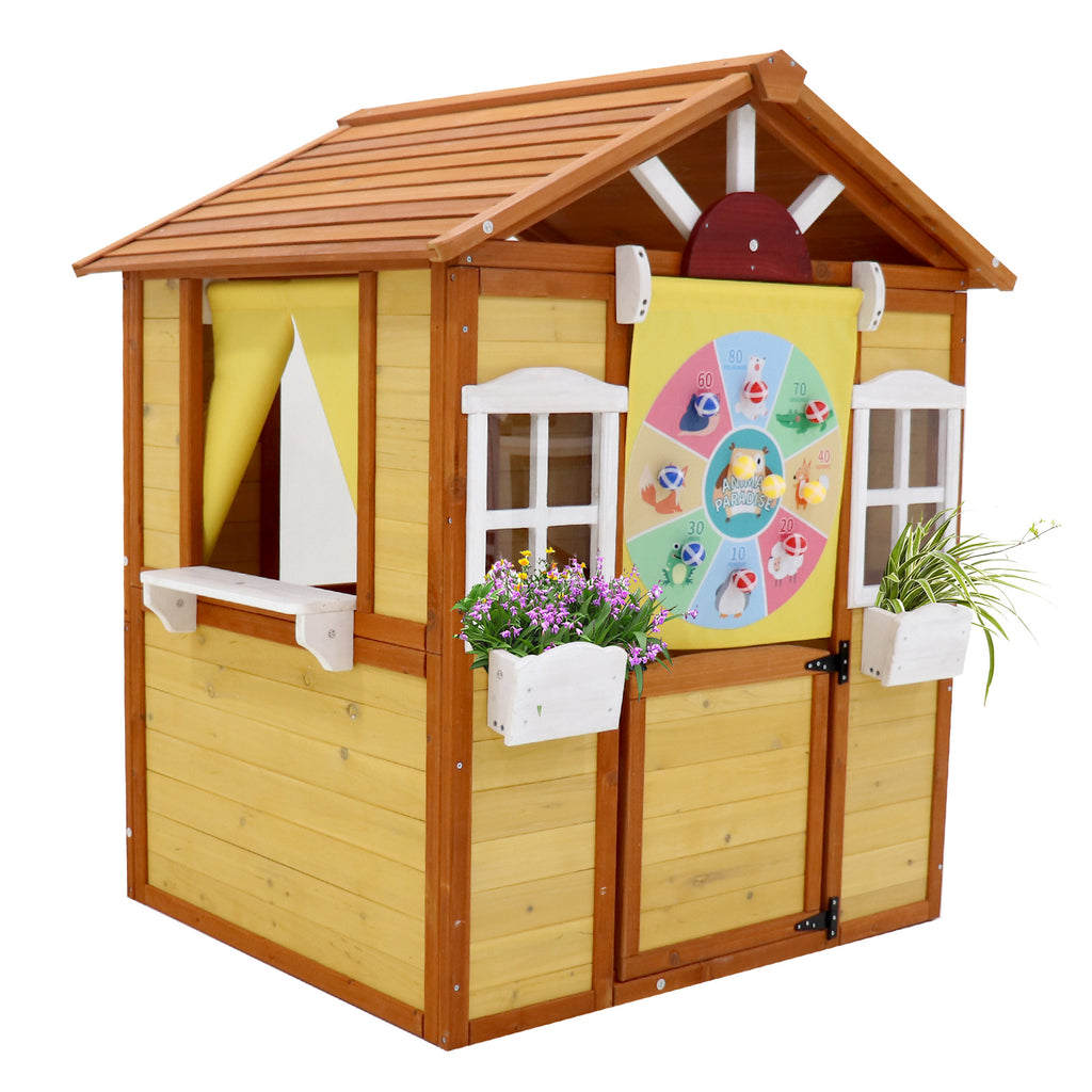 COCLUB Outdoor Wooden Playhouse for Kids Ages 4-8 – Durable Playhouse with Outdoor Kitchen, Snack-Bar & Gardening Kit (39"x33.7"x51") | Casa para Niños de Jardín