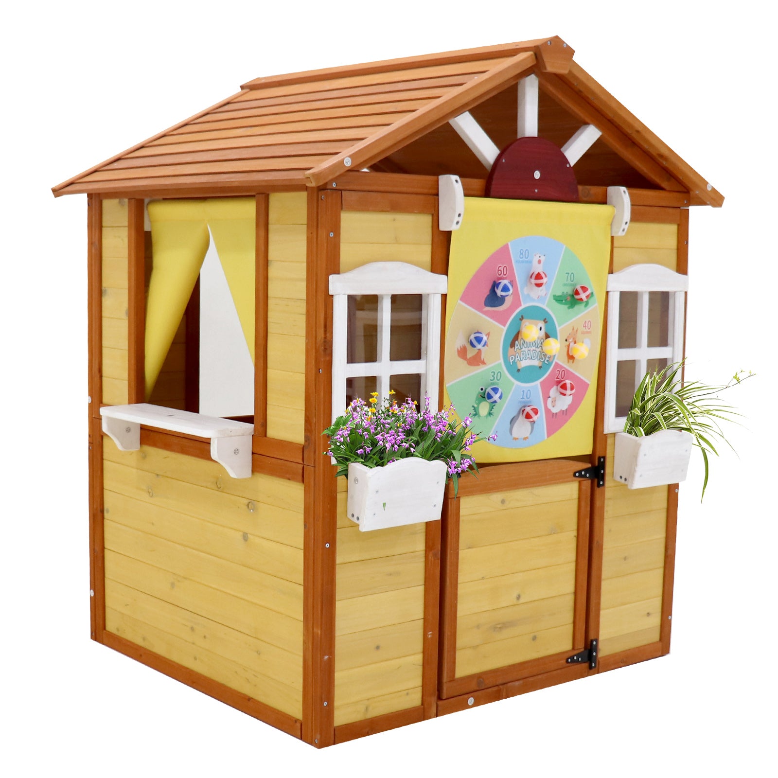 COCLUB Outdoor Wooden Playhouse for Kids Ages 4-8 – Durable Playhouse with Outdoor Kitchen, Snack-Bar & Gardening Kit (39"x33.7"x51") | Casa para Niños de Jardín