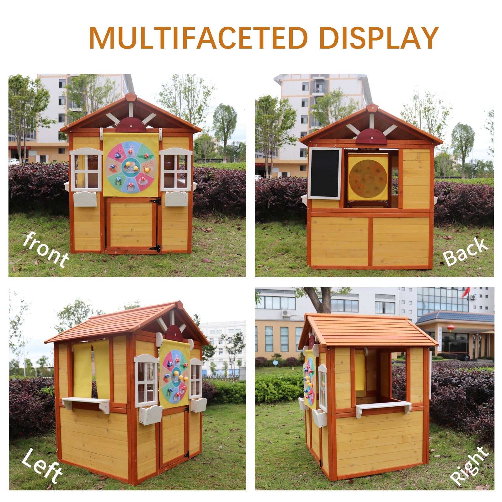 COCLUB Outdoor Wooden Playhouse for Kids Ages 4-8 – Durable Playhouse with Outdoor Kitchen, Snack-Bar & Gardening Kit (39"x33.7"x51") | Casa para Niños de Jardín