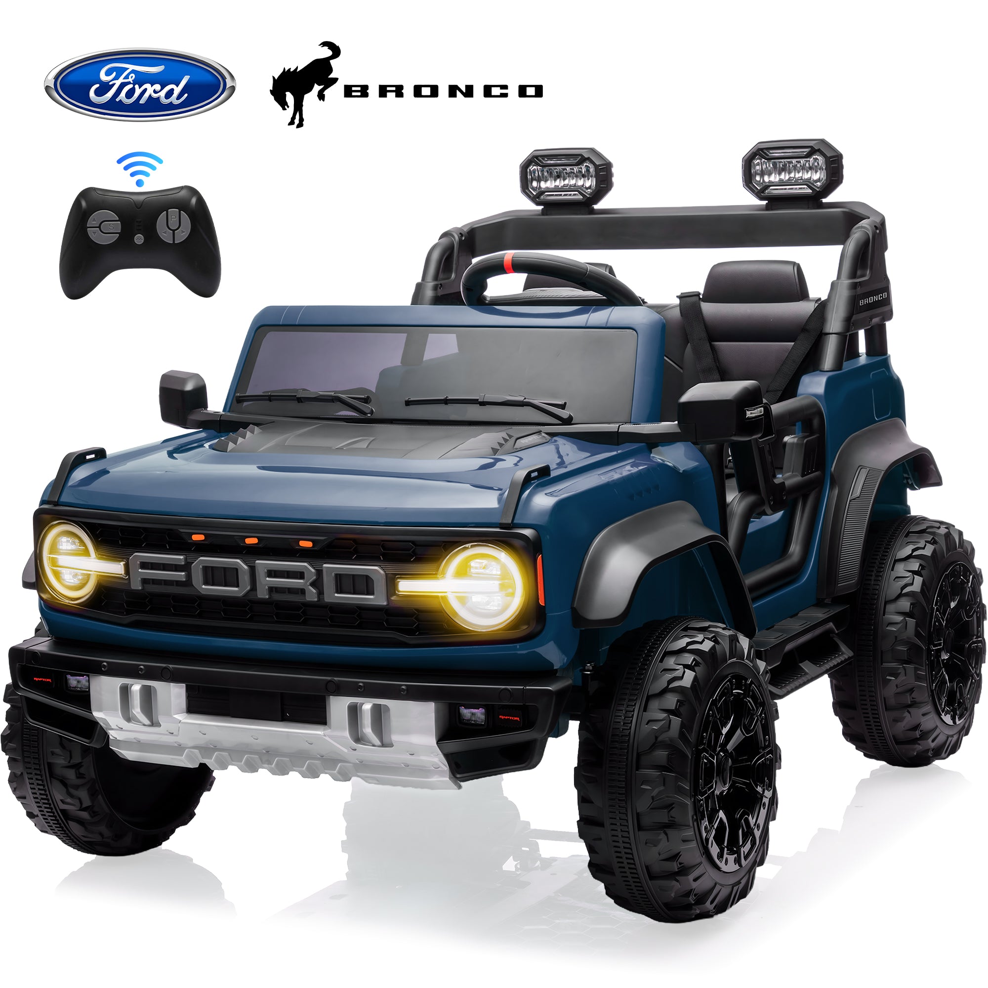 2 Seats 24V Electric Car for Big Kids, Licensed Ford Bronco Raptor Powered Ride On Car with 4 Wheels Spring Suspension, Parent Remote Control, 24V Ride On Toys for Ages 3-8 Boys Girls Gifts