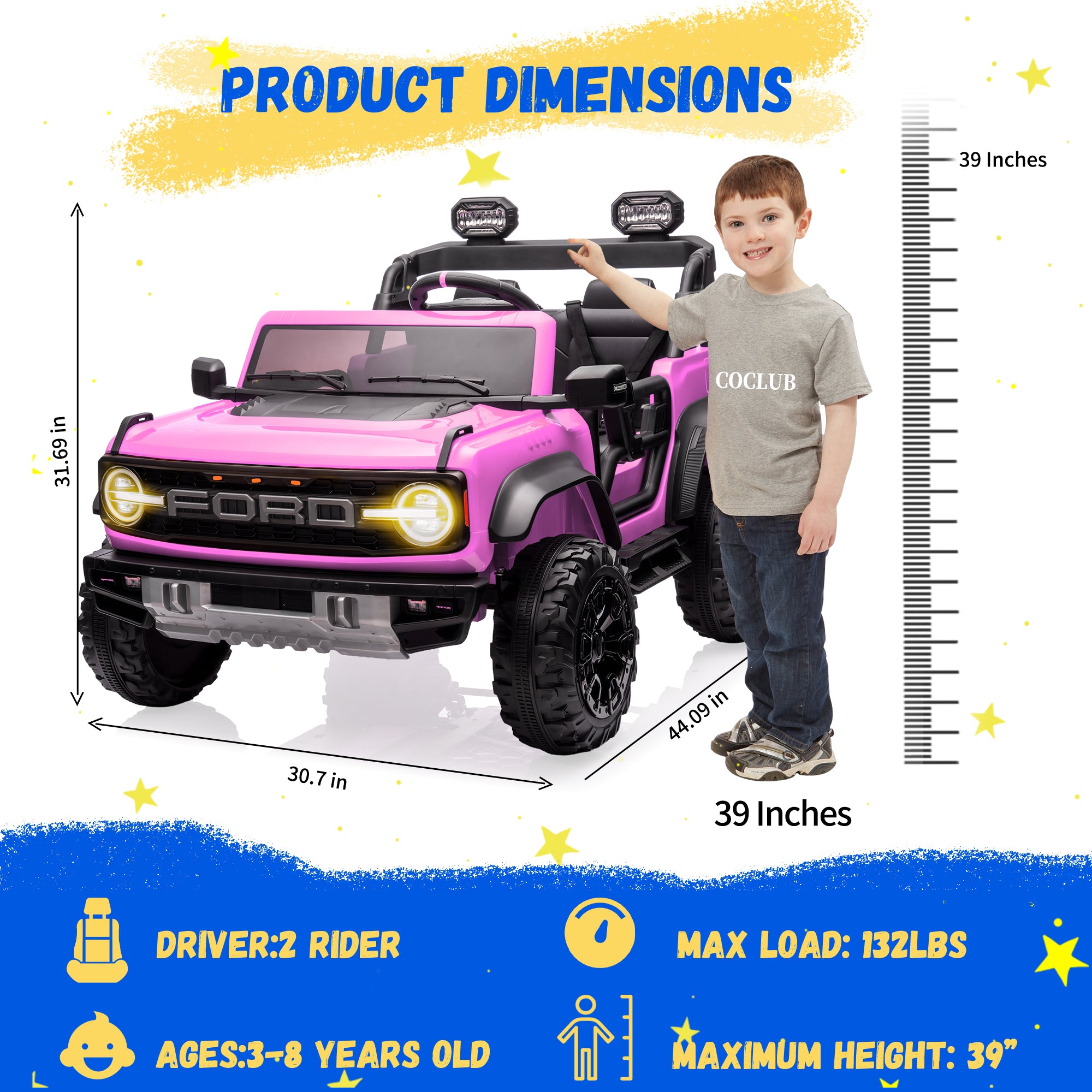 2 Seats 24V Electric Car for Big Kids, Licensed Ford Bronco Raptor Powered Ride On Car with 4 Wheels Spring Suspension, Parent Remote Control, 24V Ride On Toys for Ages 3-8 Boys Girls Gifts