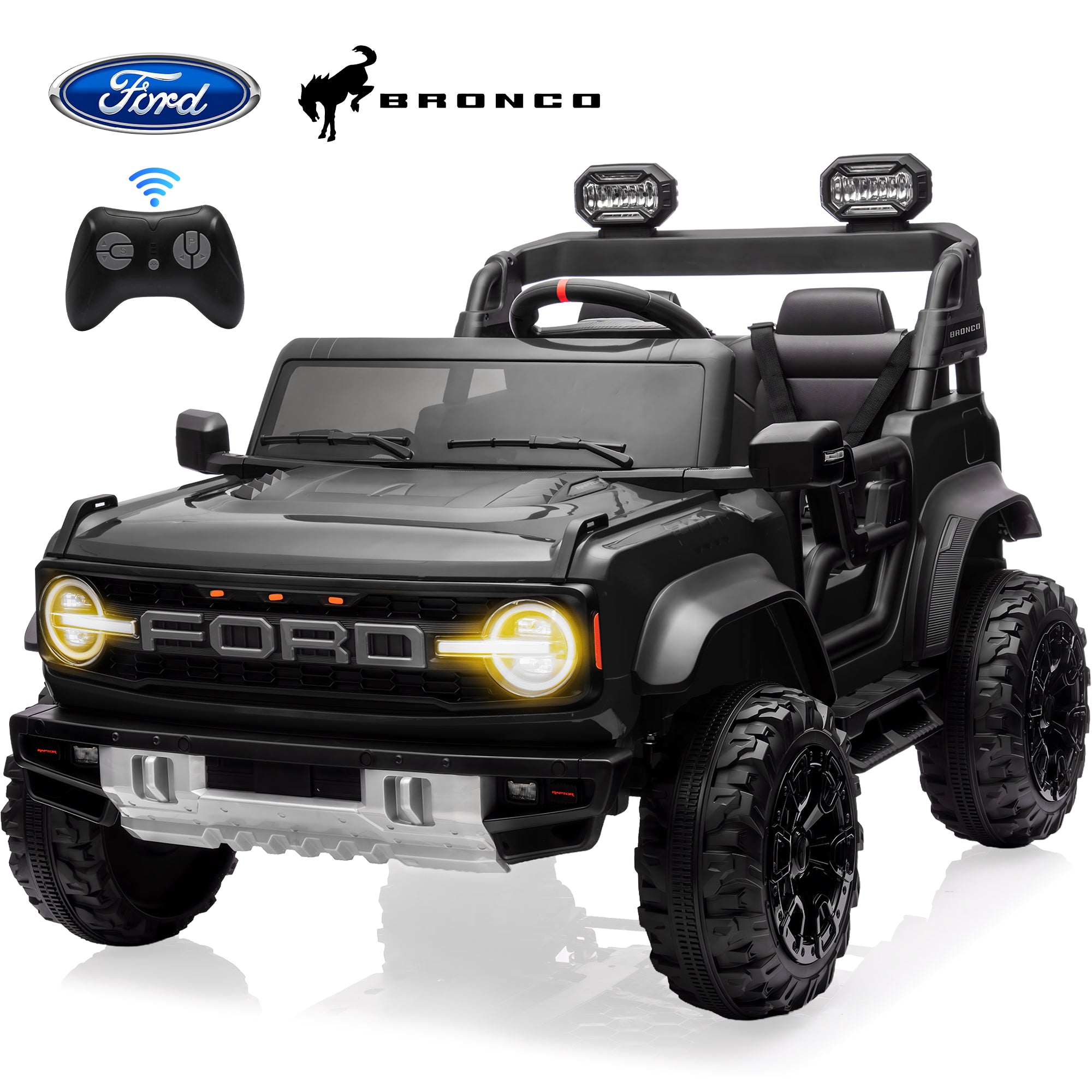 2 Seats 24V Electric Car for Big Kids, Licensed Ford Bronco Raptor Powered Ride On Car with 4 Wheels Spring Suspension, Parent Remote Control, 24V Ride On Toys for Ages 3-8 Boys Girls Gifts