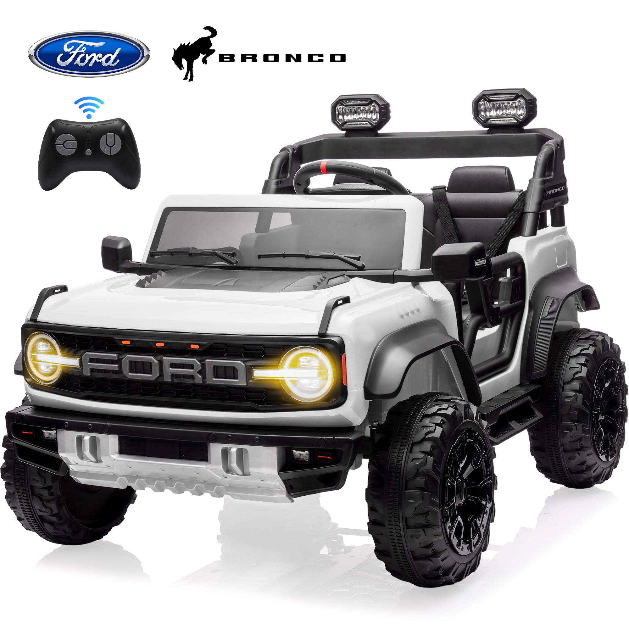 2 Seats 24V Electric Car for Big Kids, Licensed Ford Bronco Raptor Powered Ride On Car with 4 Wheels Spring Suspension, Parent Remote Control, 24V Ride On Toys for Ages 3-8 Boys Girls Gifts